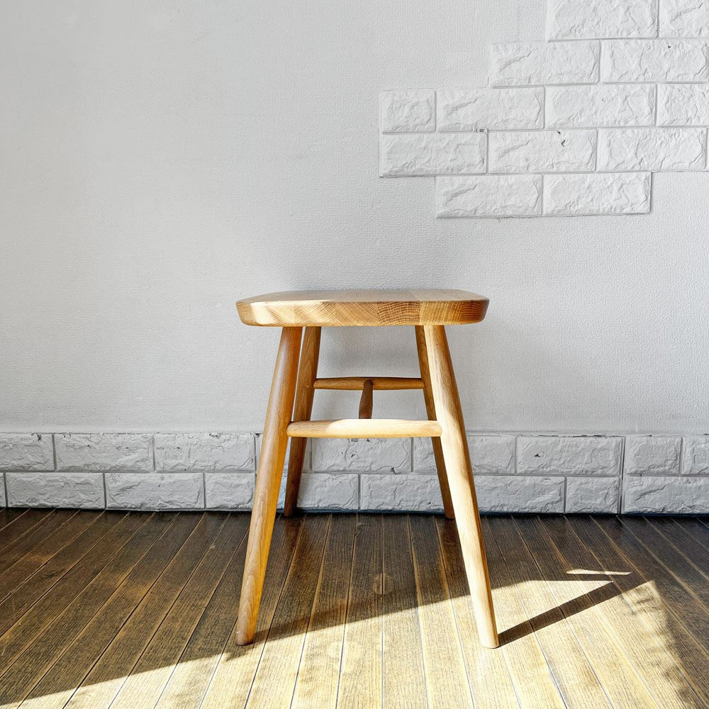 無印良品 MUJI オーク材 スツール サイドテーブル 丸脚 W52.5cm ナチュラルデザイン参考定価29,000円 ◎