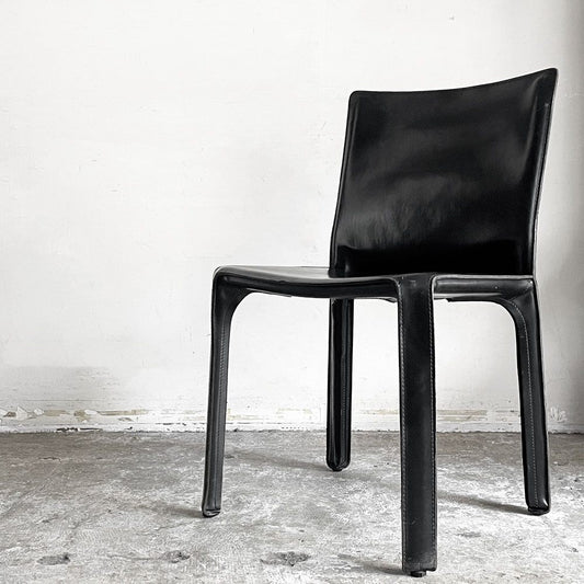 カッシーナ Cassina キャブチェア 412 CAB CHAIR アームレス 本革 ブラック マリオ・ベリーニ MoMA イタリアンモダン B ■