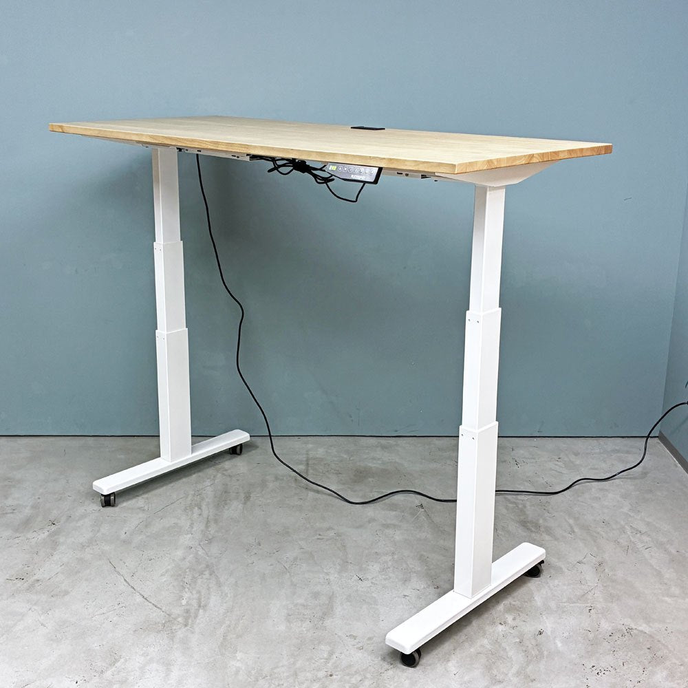 かなでもの KANADEMONO ザ・テーブル THE TABLE ラバーウッド天板 × 電動昇降脚 ホワイト ◎