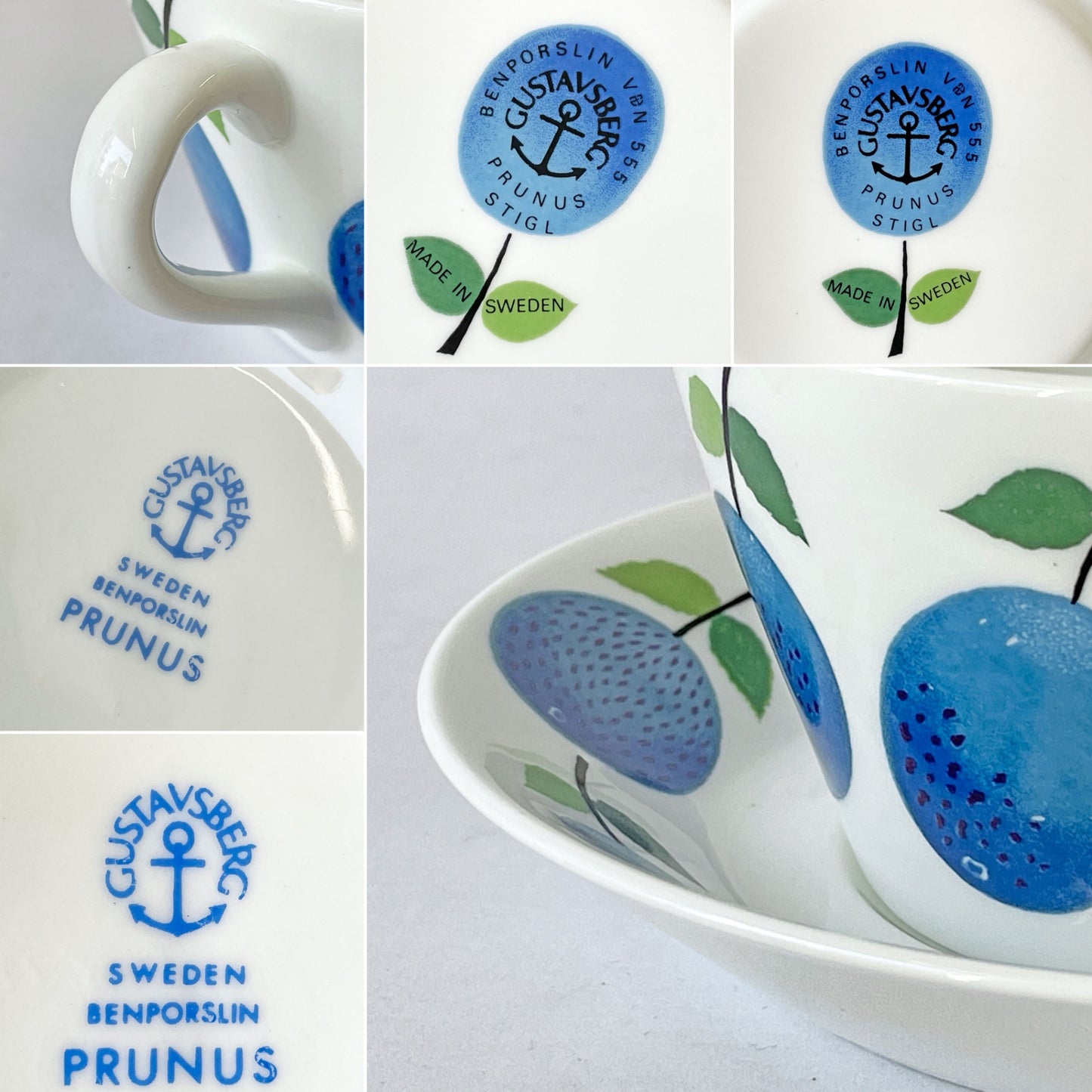 グスタフスベリ GUSTVSBERG プルーヌス Prunus ティーカップ＆ソーサー ビンテージ 北欧食器 スティグ・リンドベリ Stig Lindberg ◇