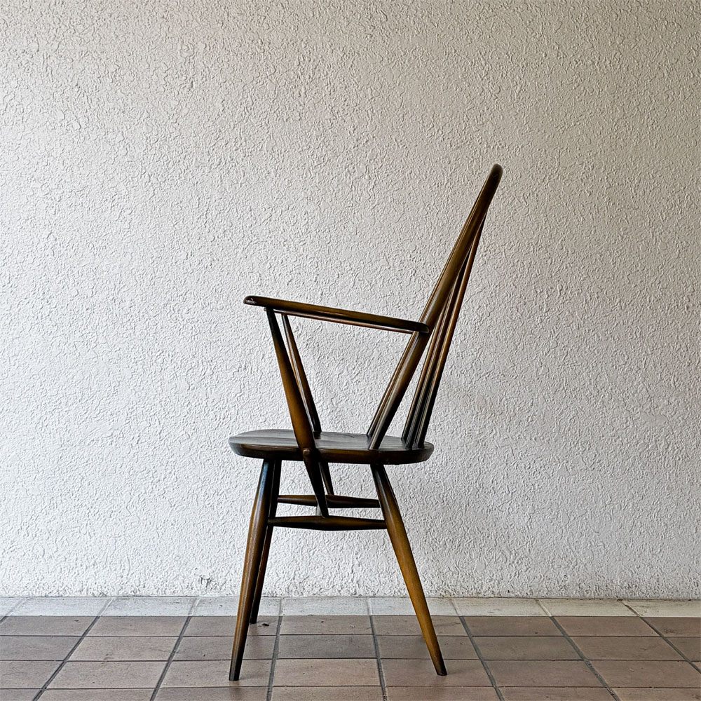 アーコール Ercol クエーカーチェア アームチェア ハイバック オールドコロニアル ブラウン エルム材 × ビーチ材 UKビンテージ 英国家具 ◇