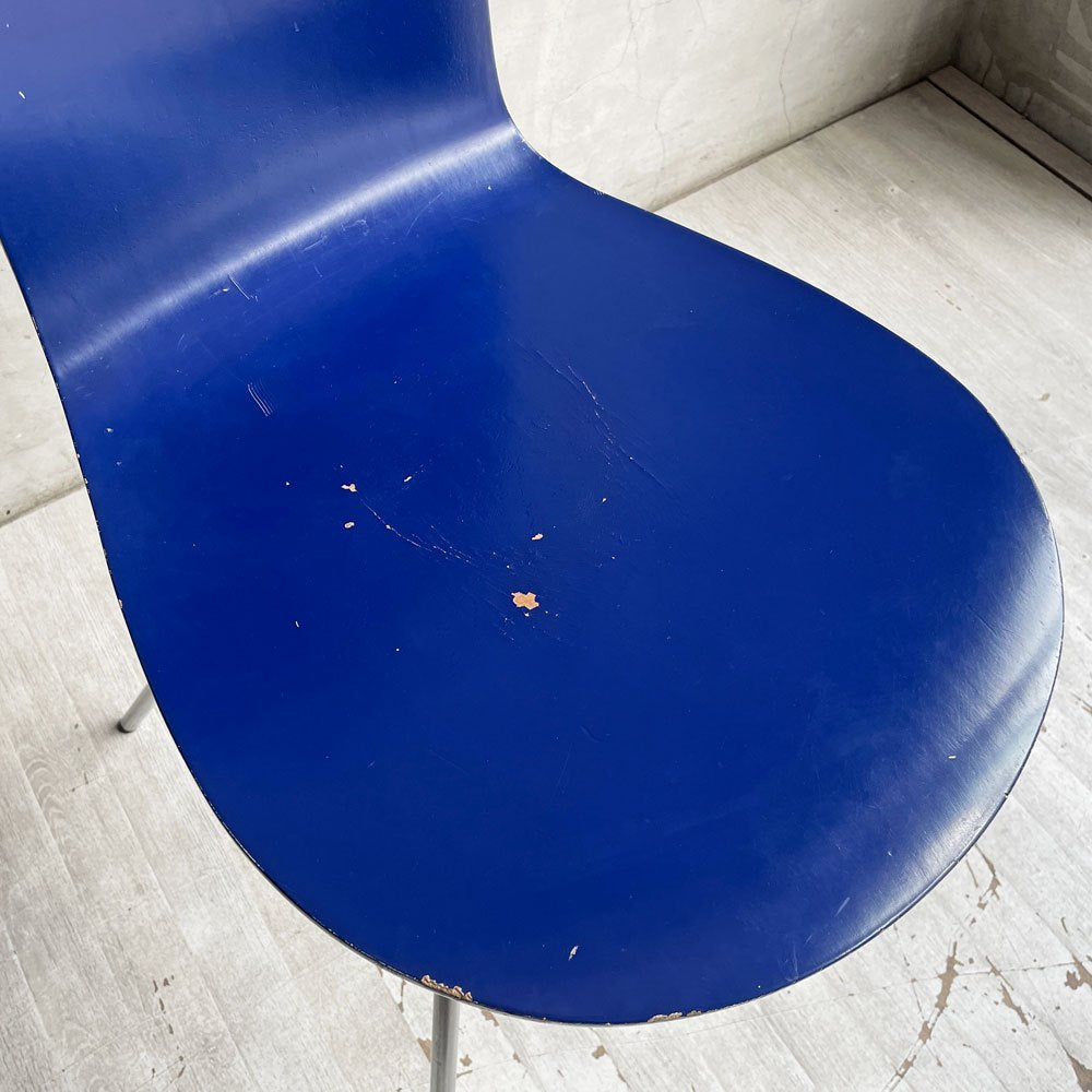 フリッツハンセン Fritz Hansen タンチェア Tongue Chair ダイニングチェア ブルー 80's ビンテージ vintage アルネ・ヤコブセン デンマーク 廃番希少 ♪