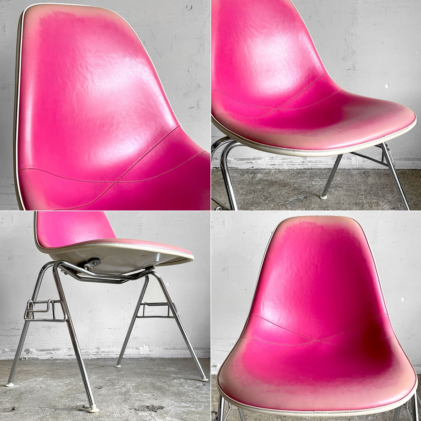 ハーマンミラー Herman Miller 3ndビンテージ サイドシェルチェア FRP製 PVCレザー スタッキングベース イームズ ミッドセンチュリー C ■