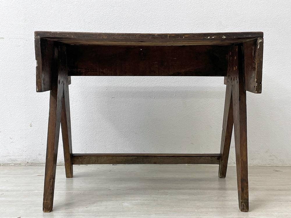 ピエール・ジャンヌレ Pierre Jeanneret スチューデンドデスク コンパスレッグ チーク無垢材 1950～60年代 チャンディーガル ビンテージ G.P.J(H)114 希少 ●