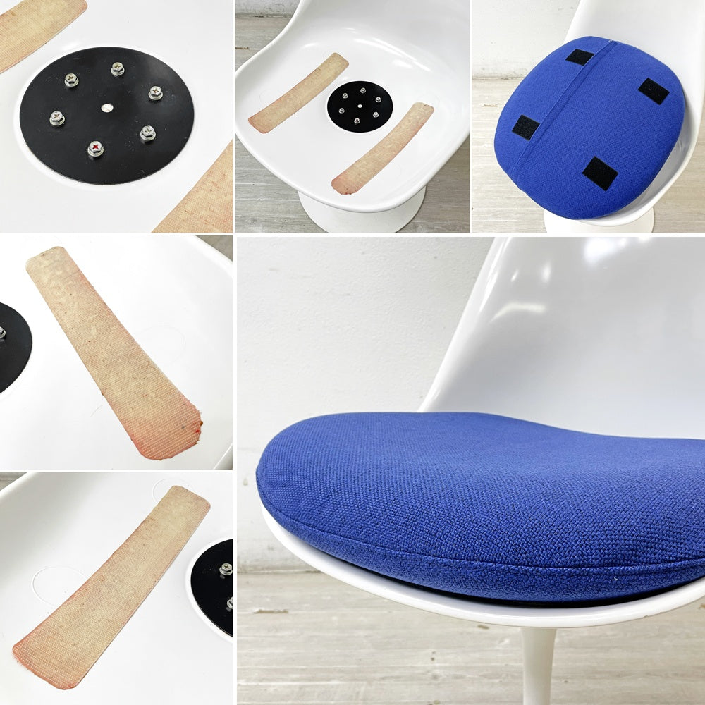 ノル Knoll チューリップチェア ダイニングチェア  エーロ・サーリネン Eero Saarinen 固定式 FRP製 ファブリッククッション ブルー スペースエイジ ミッドセンチュリー ビンテージ ●