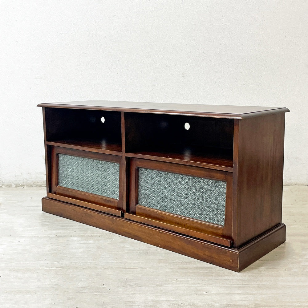 ビーカンパニー B-COMPANY フラップ式 AVボード テレビボード W120cm マホガニー無垢材 アンティーク調 ダークブラウン レトロ ●