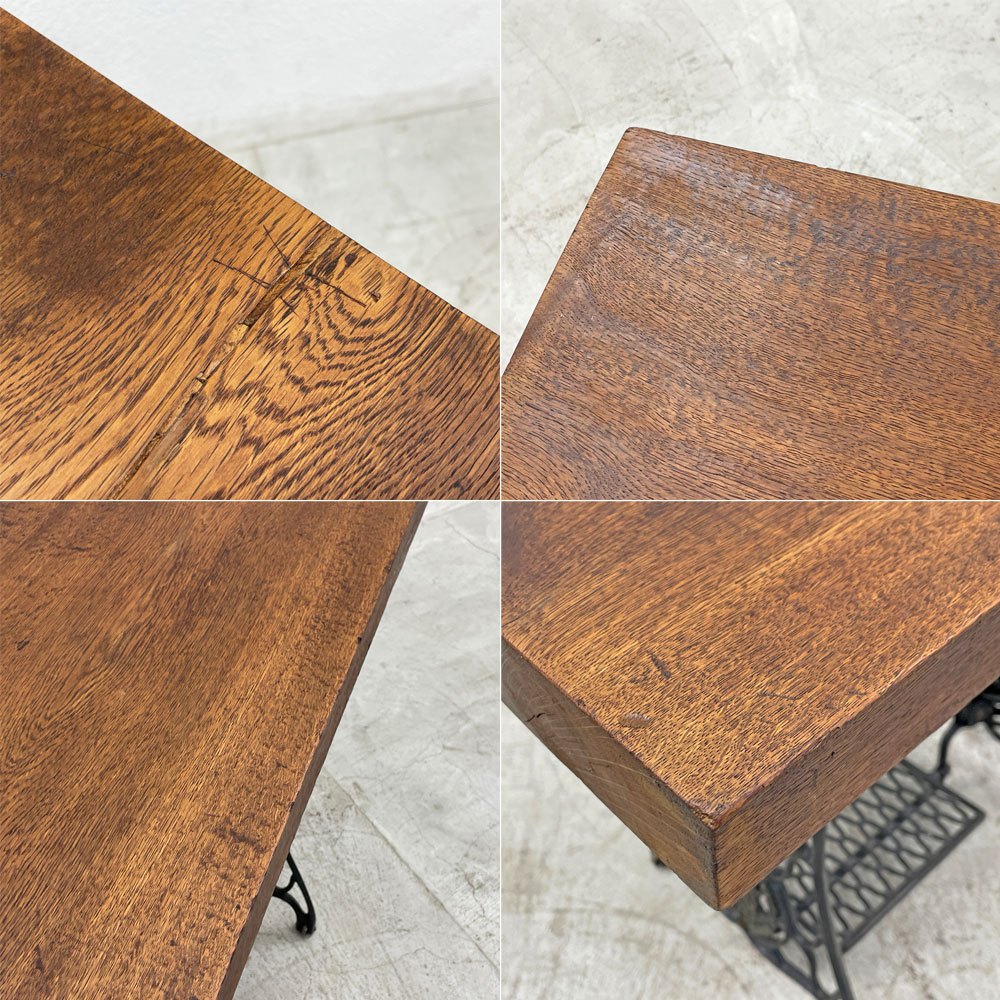 リメイク家具 ビンテージ シンガー SINGER ミシン脚テーブル 欅無垢材天板 W93.5cm アトリエ 作業台 店舗什器 インダストリアル  〓