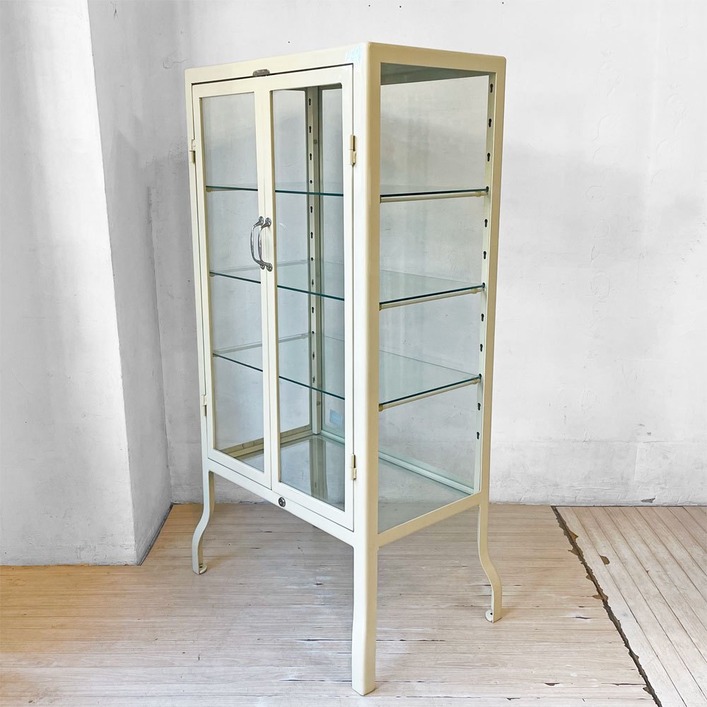 ダルトン DULTON ドクターキャビネット Doctor cabinet S ケビント キュリオケース ディスプレイラック 飾り棚 ガラス スチール アイボリー 定価\77,000- ★