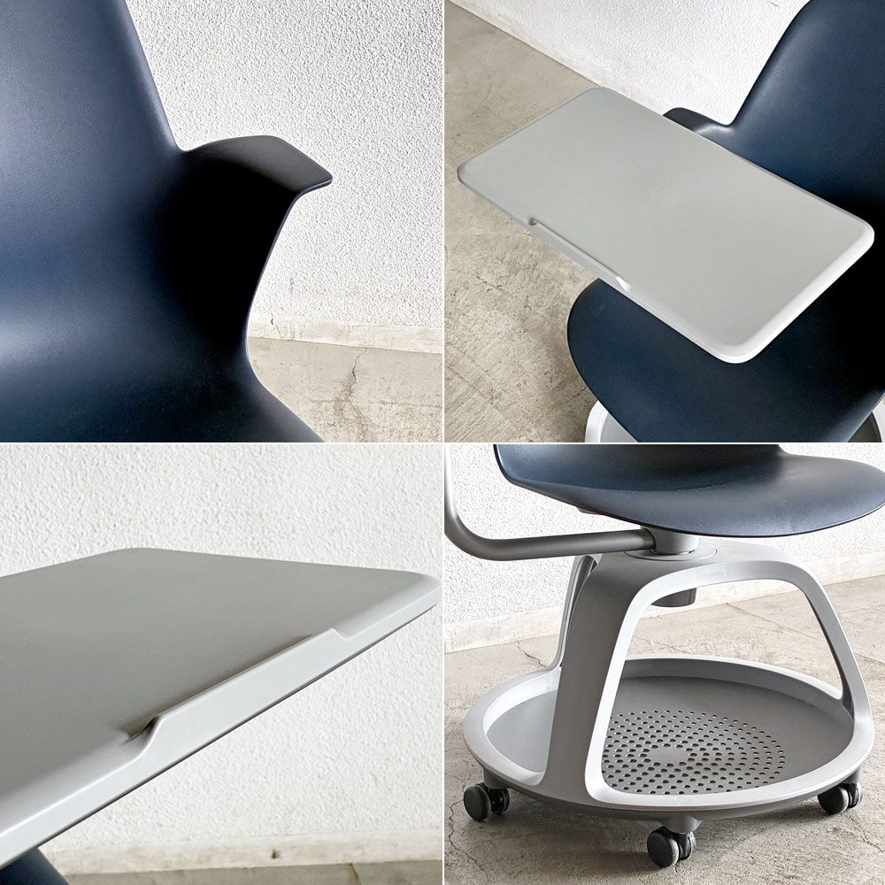 スチールケース Steelcase ノード node ミーティングチェア オフィスチェア ネイビー 可動式サイドテーブル＆キャスター付 A 〓