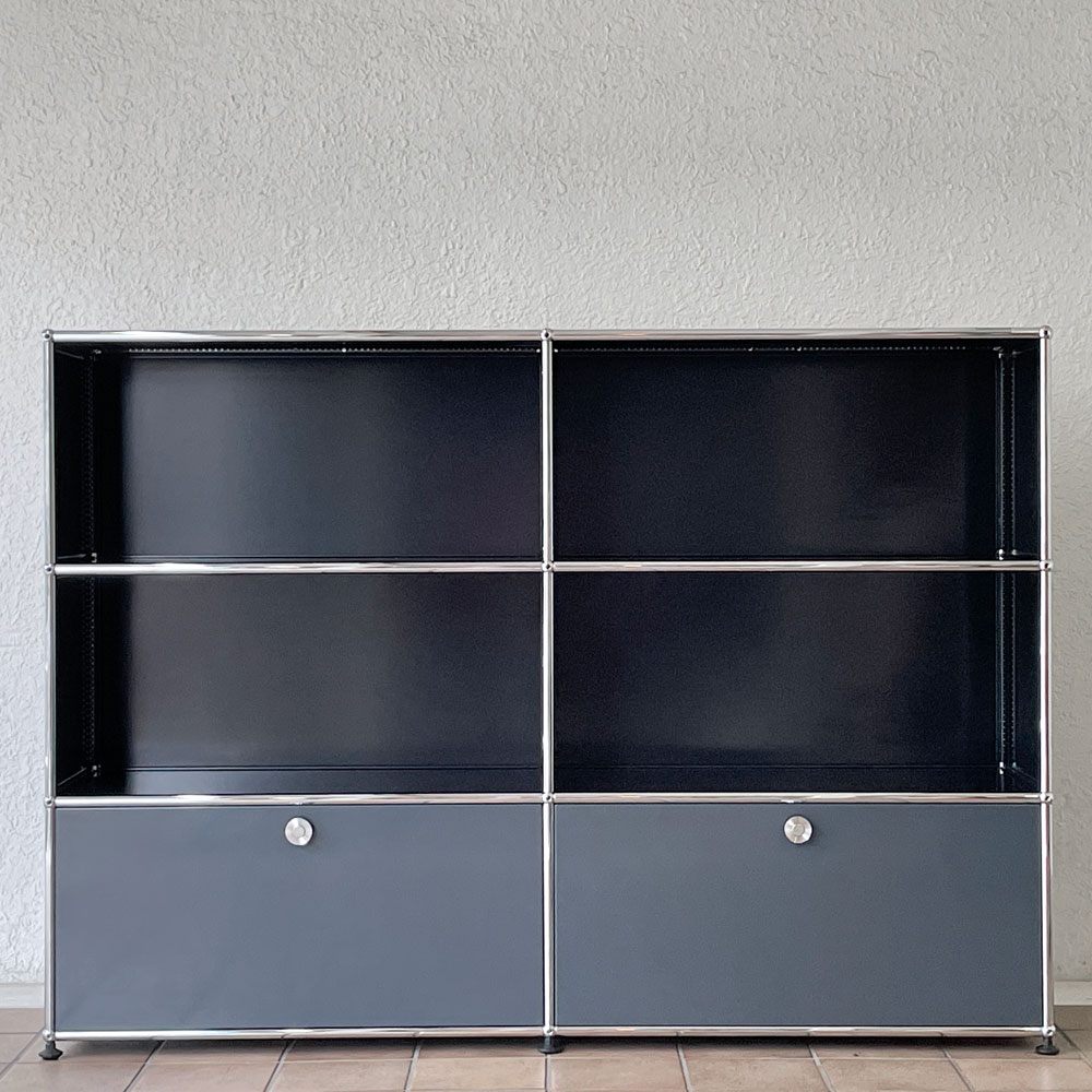 ユーエスエムハラー USM Haller モジュラーファニチャー キャビネット シェルフ サイドボード 2ハーフドロワー グラファイトブラック & アントラサイト 定価￥427,488- ◇