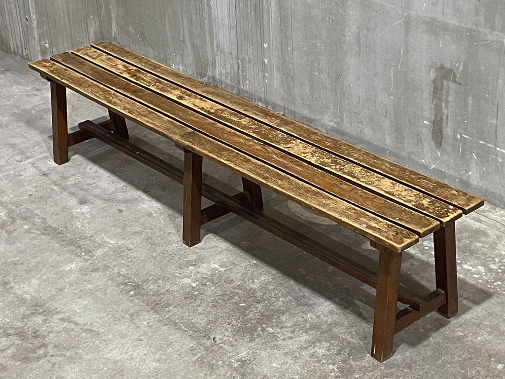 ビンテージ 木味 4人掛け ワイド ベンチ Bench チェア 古材 無垢 長椅子 店舗什器 古道具 古家具〓