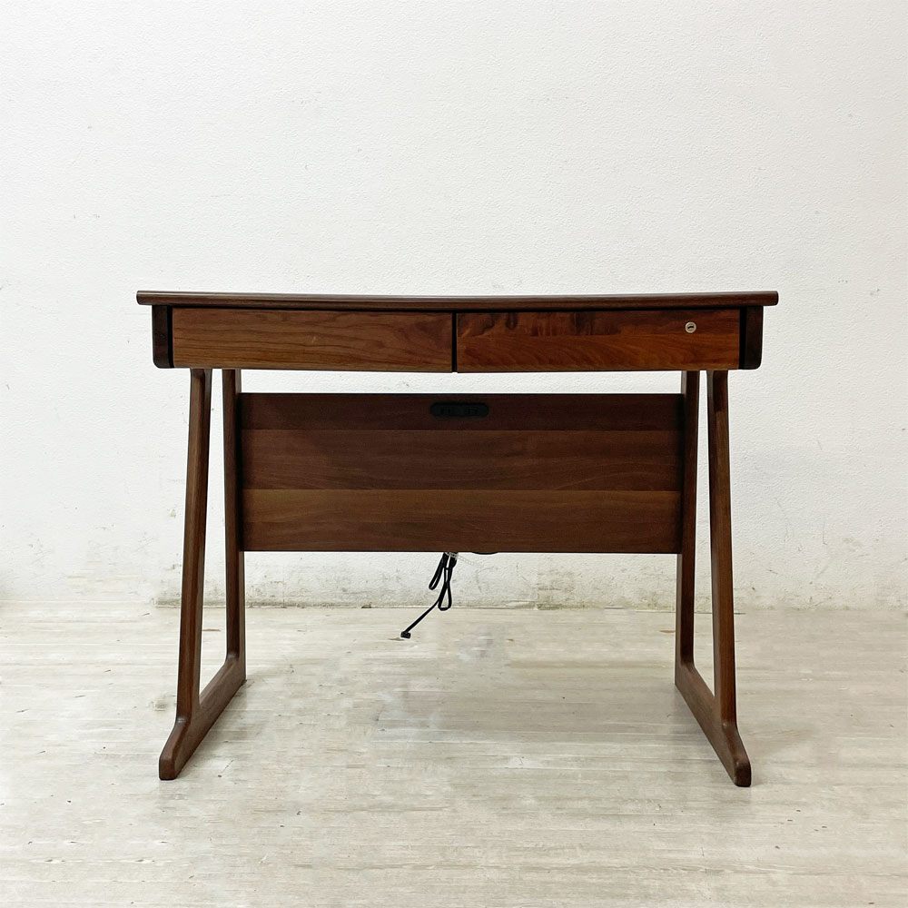 一世紀 ISSEIKI FRINK-2 DESK 90 デスク 学習机 オフィス パソコンデスク  ウォールナット材 電源タップ2口 鍵付き抽斗 A ●