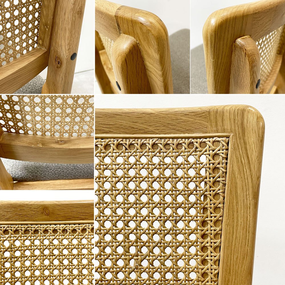 クラッシュゲート CRASHGATE ノットアンティークス Knot Antiques ピケ PIKE チェア オーク材 ファブリック座面 ラタン チャコールグレー ビンテージスタイル ●