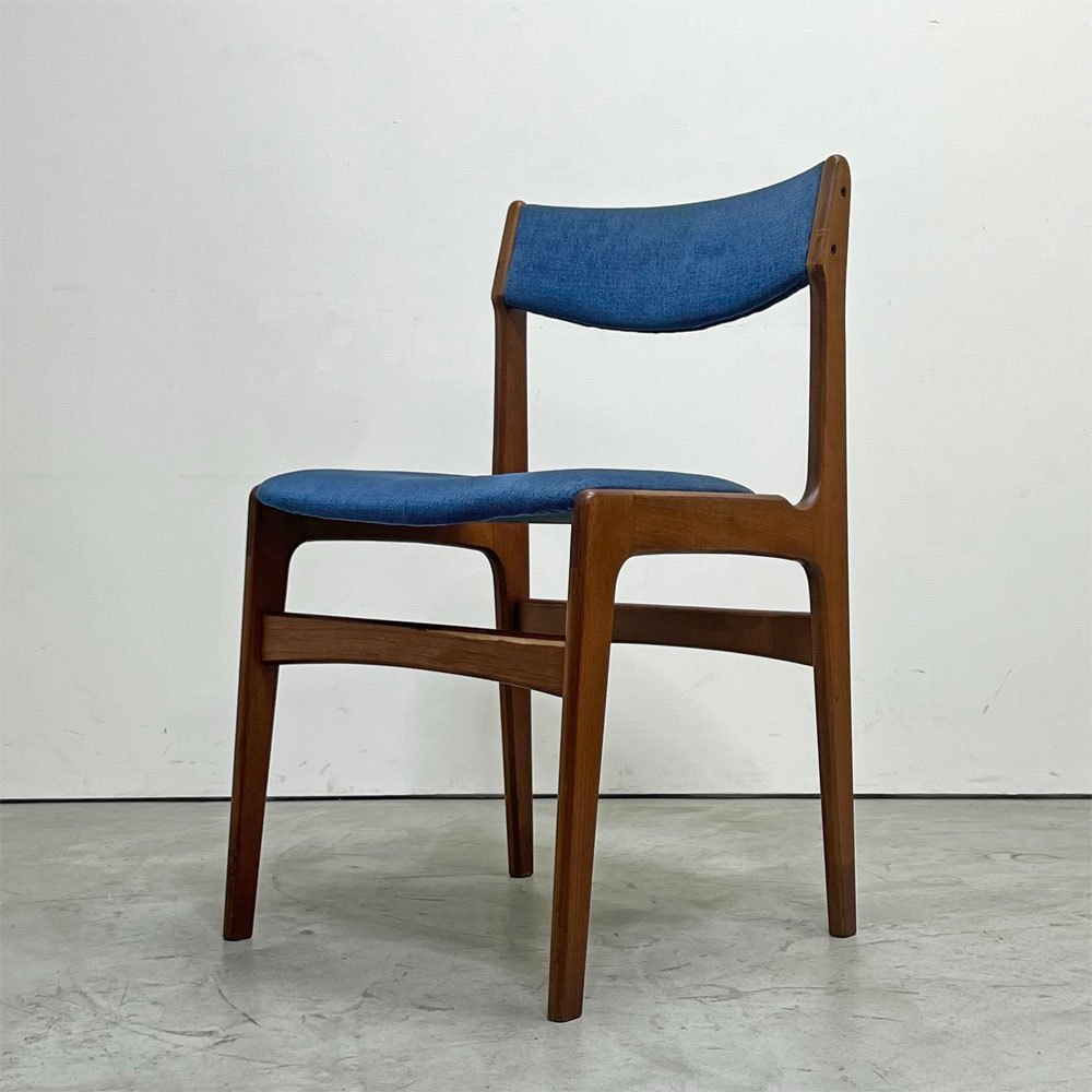 アンダーストルップ Anderstrup Mobelfabrik ダイニングチェア チーク材 ファブリックシート ネイビー系 エリック・バック Erik Buch デンマーク ビンテージ 北欧家具 B ●