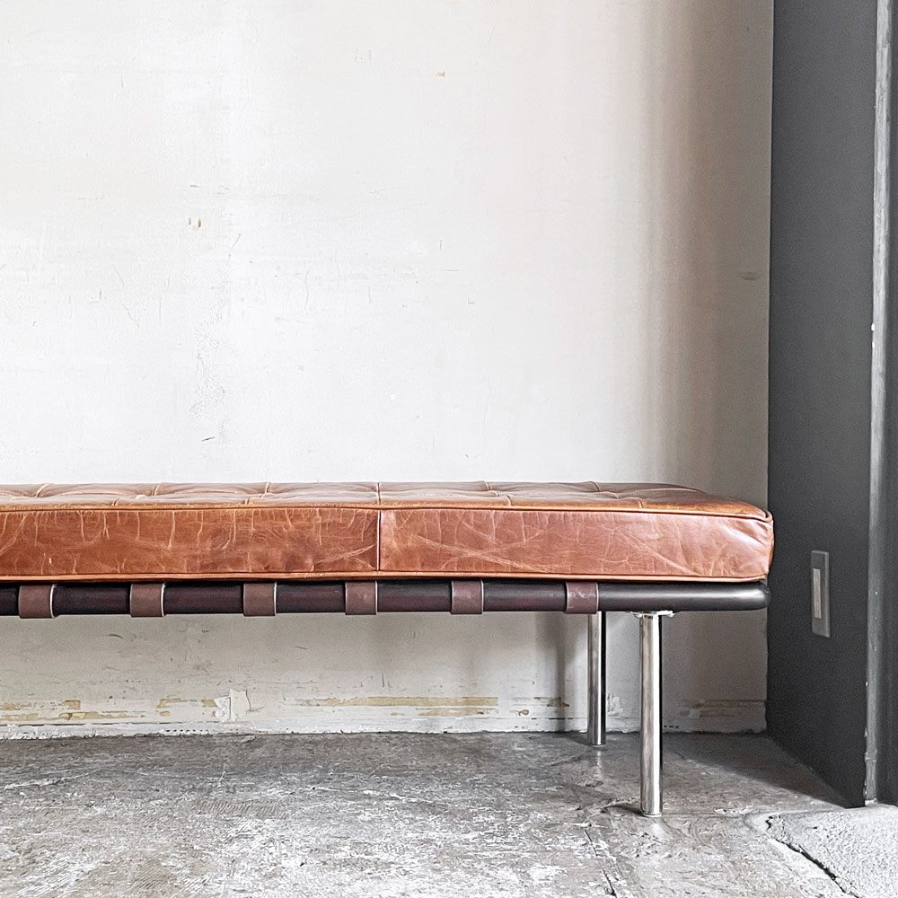 バルセロナベンチ Barcelona Bench 本革 ブラウン W200cm ミース・ファン・デル・ローエ Mies Van Der Rohe リプロダクト ■