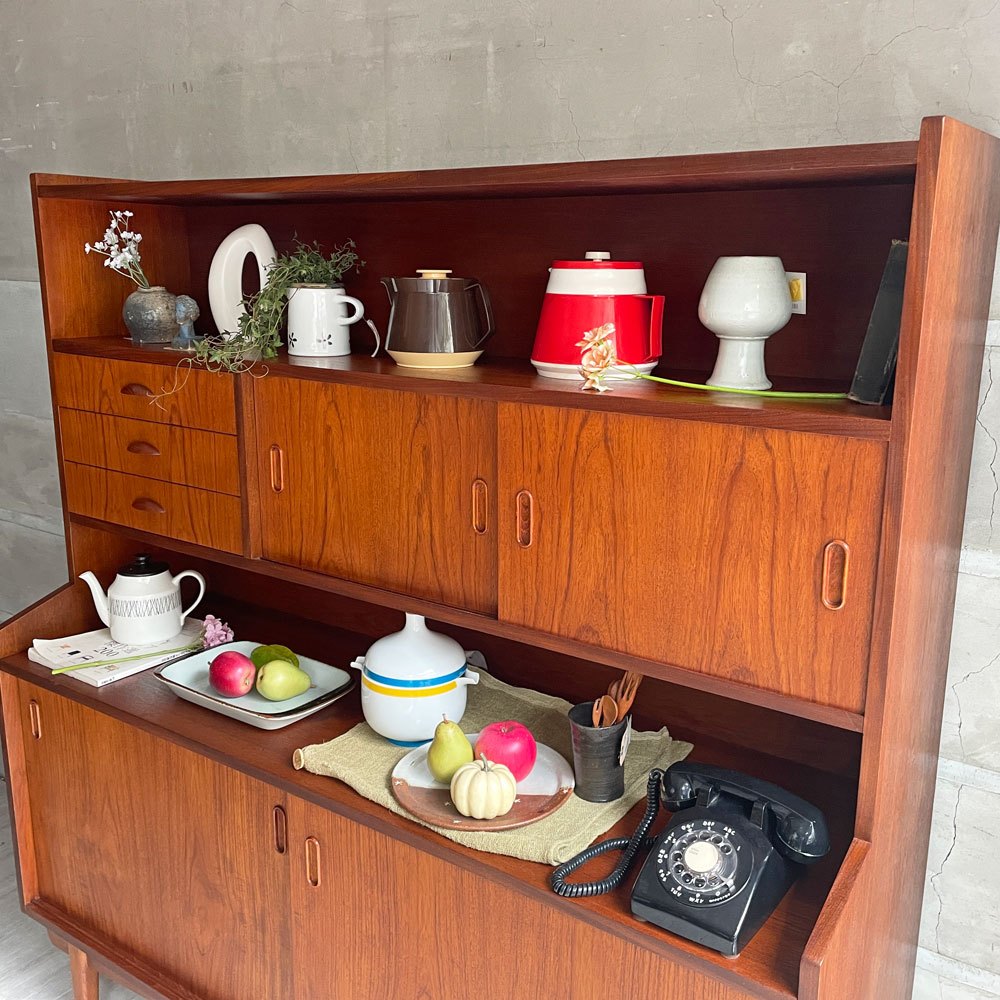 デンマークビンテージ Danish Vintage チーク材 キャビネット サイドボード ハイタイプ 4スライドドア＋3ドロワー W152cm 北欧家具 ♪