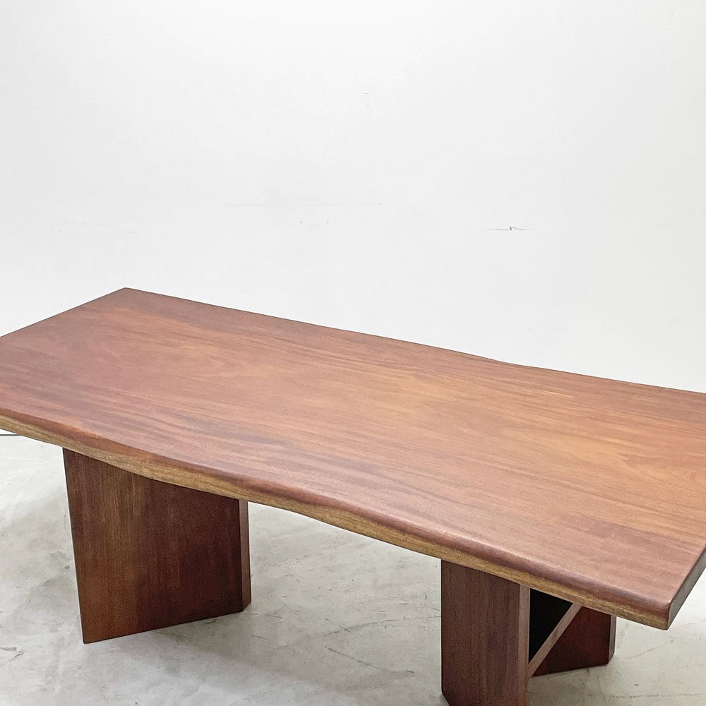 BC工房 無垢材 ダイニングテーブル LDテーブル センターテーブル兼用 三角脚 マホガニー天板 チーク脚 W185cm クラフト家具 ●