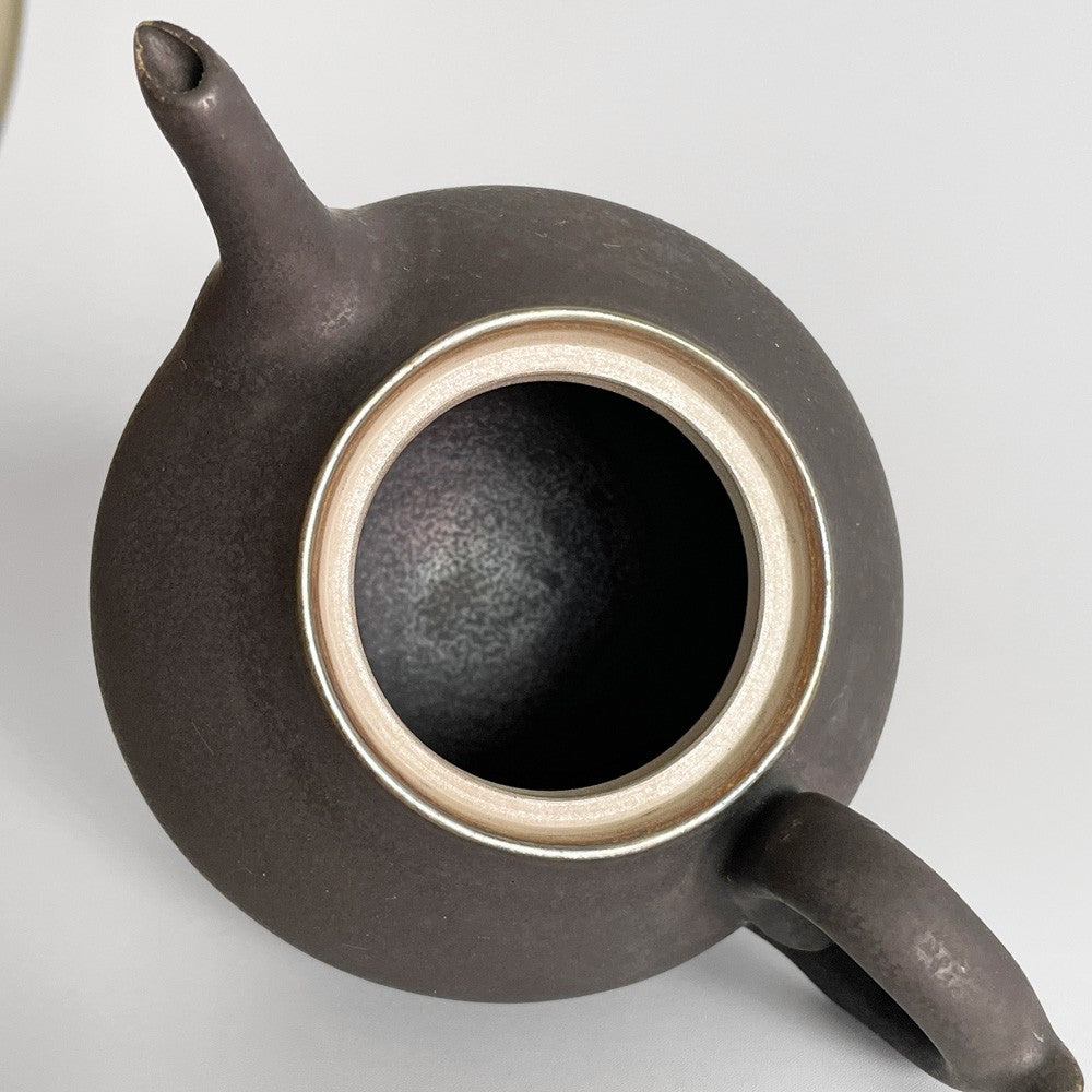 木下和美 ティーポット 黒釉 金彩 磁器 12cm 現代作家 ■