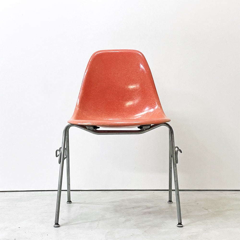 ハーマンミラー Herman Miller サイドシェルチェア セカンド 2nd FRP 初期 オレンジ系 エンボスレス すっぴんモデル スタッキングベース イームズ ビンテージ ●