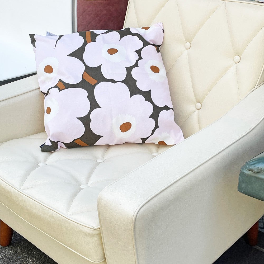 マリメッコ Marimekko ピエニウニッコ Pieni Unikko クッションカバー ブラウン ピンク マイヤ・イソラ 廃番カラー 50×50cm 北欧 ■