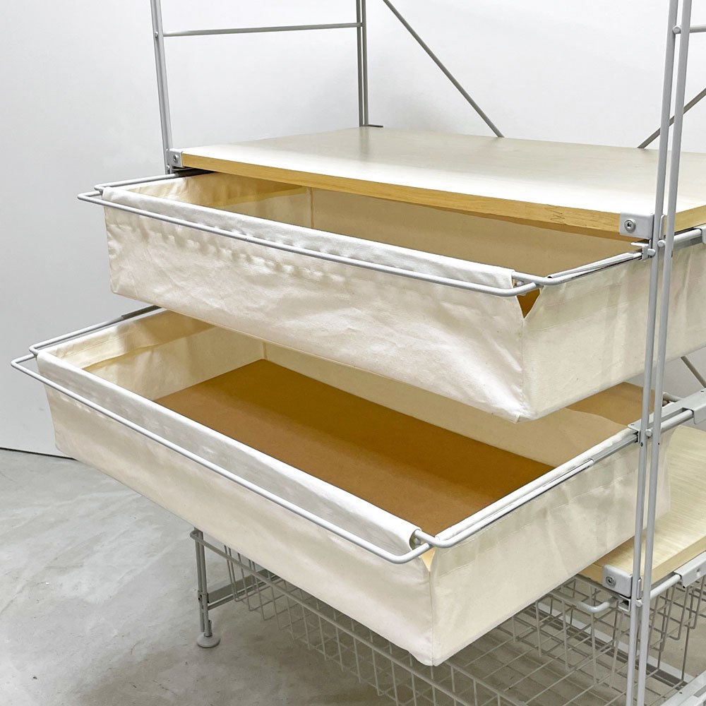 無印良品 MUJI スチールユニットシェルフ 5段 W84 H120㎝ 木製棚板 帆布 ワイヤー バスケット 4杯 ●