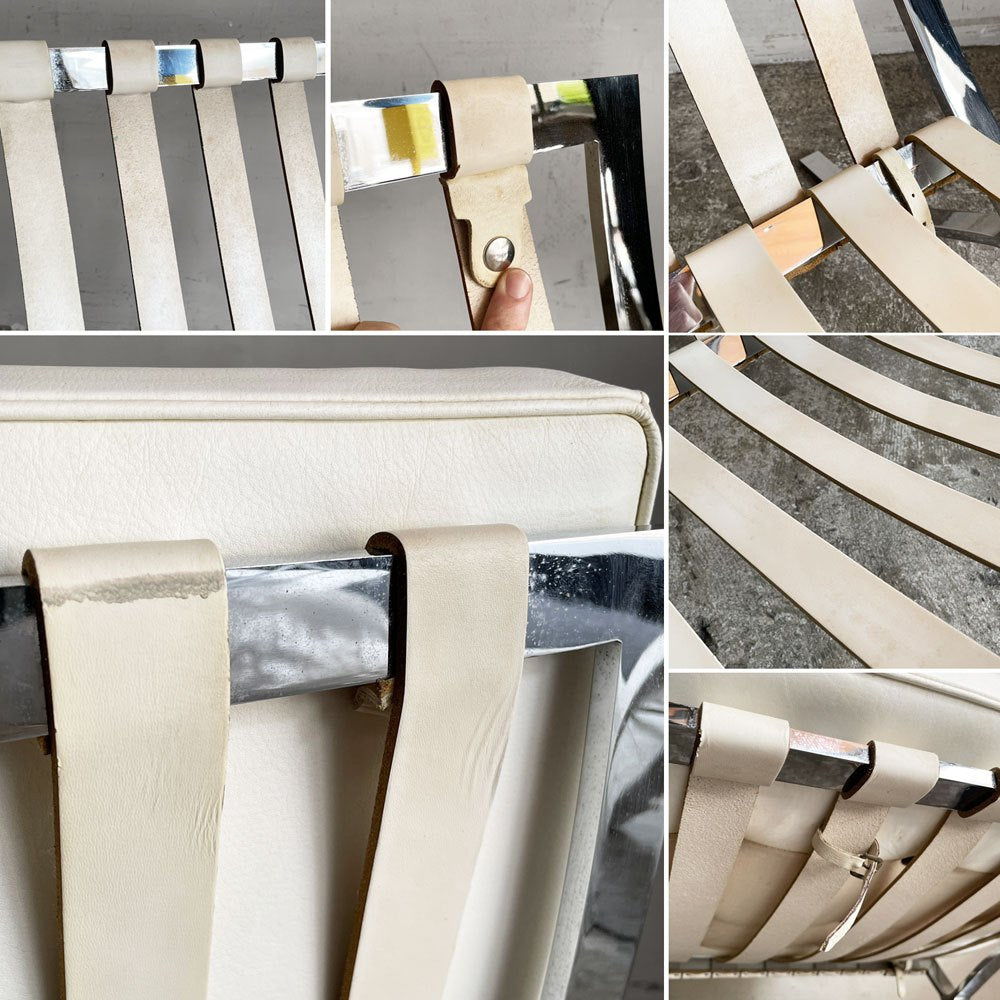 バルセロナチェア Barcelona Chair 1シーター レザー ホワイト リプロダクト品 1シーターソファ ミース・ファン・デル・ローエ モダンデザイン ■