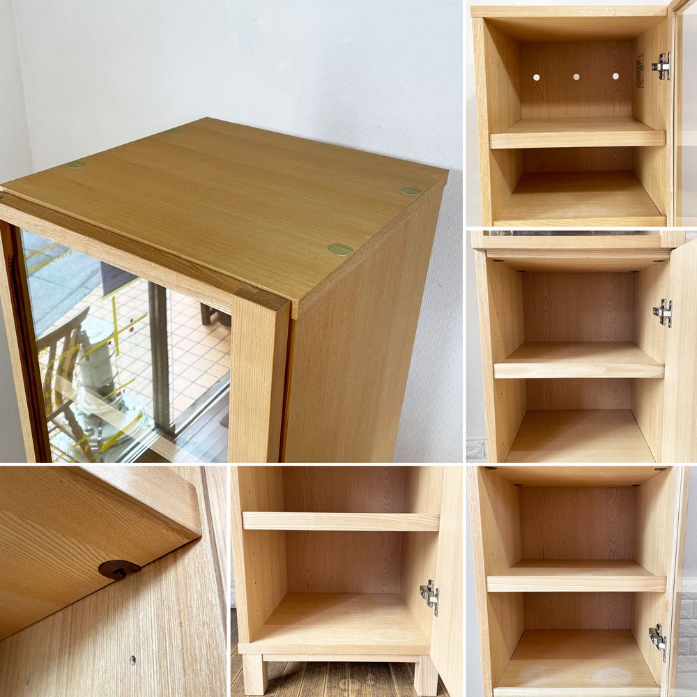 無印良品 MUJI タモ材 組み合わせて使える木製収納 スリム キャビネット カップボード ガラス扉 木製扉 ナチュラルデザイン ◎