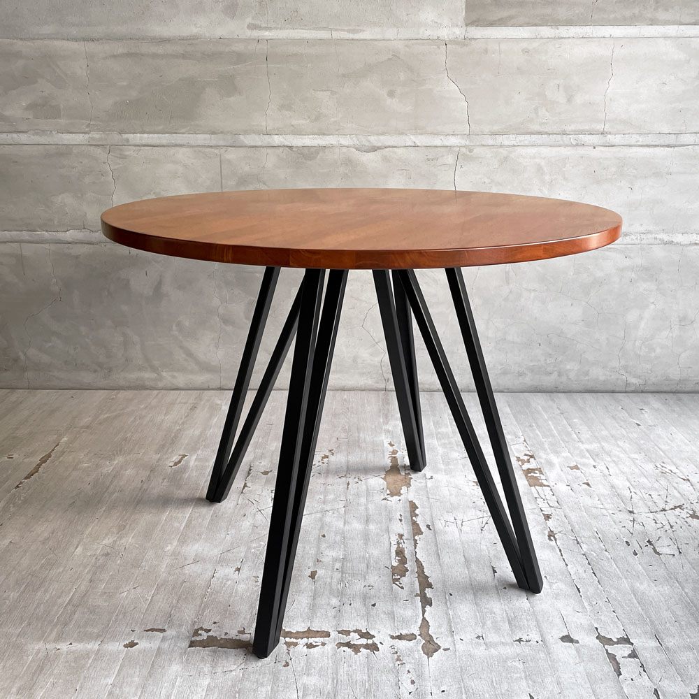 かなでもの KANADEMONO ザ・カフェテーブル THE CAFE TABLE Black Steel 4pin ラウンド Φ90cm ラバーウッド天板 ♪