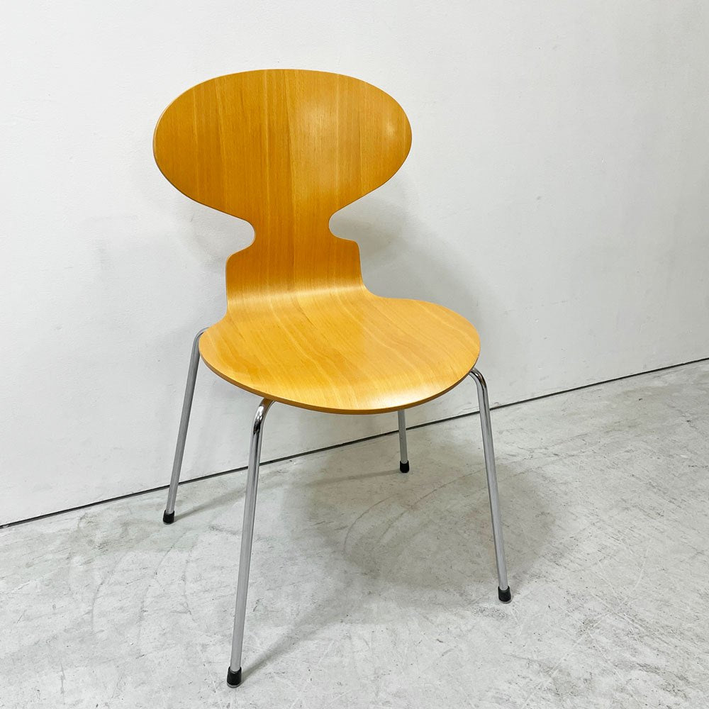 フリッツハンセン Fritz Hansen アントチェア 4本脚 ナチュラルビーチ ラッカー アルネ・ヤコブセン 北欧家具 C ●