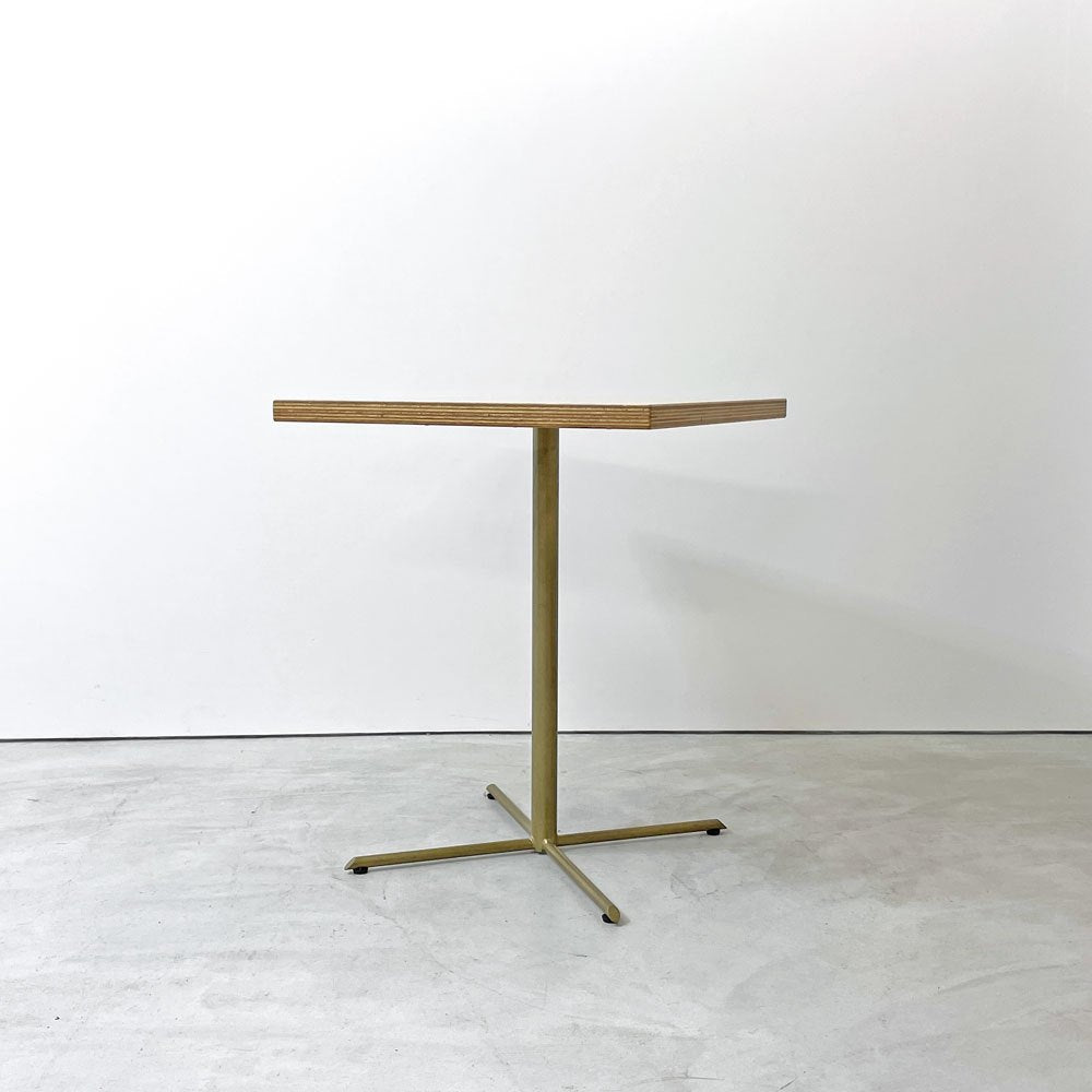 カフェテーブル スクエア 節入り杉天板 スチール脚 ゴールド W60 H73cm ナチュラルモダン ●
