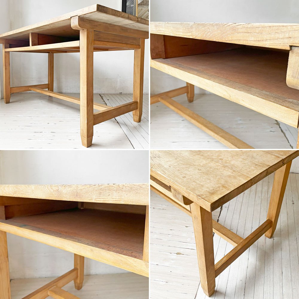 ジャパンビンテージ 図工室テーブル ワークテーブル 作業台 古家具 W152cm 店舗什器 ★