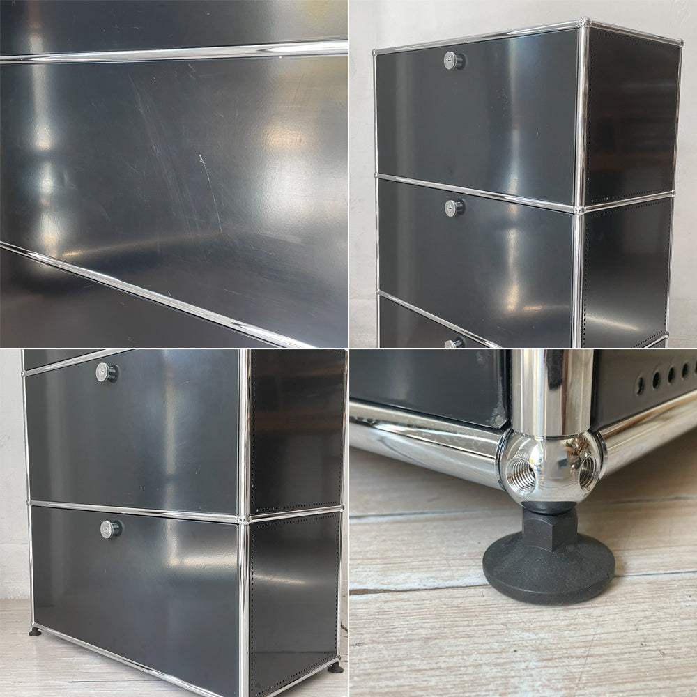 ユーエスエムハラー USM Haller モジュラーファニチャー Modular Furniture 1列3段 キャビネットシェルフ ドロップダウン扉×3ドア 鍵付 26万円程 ★