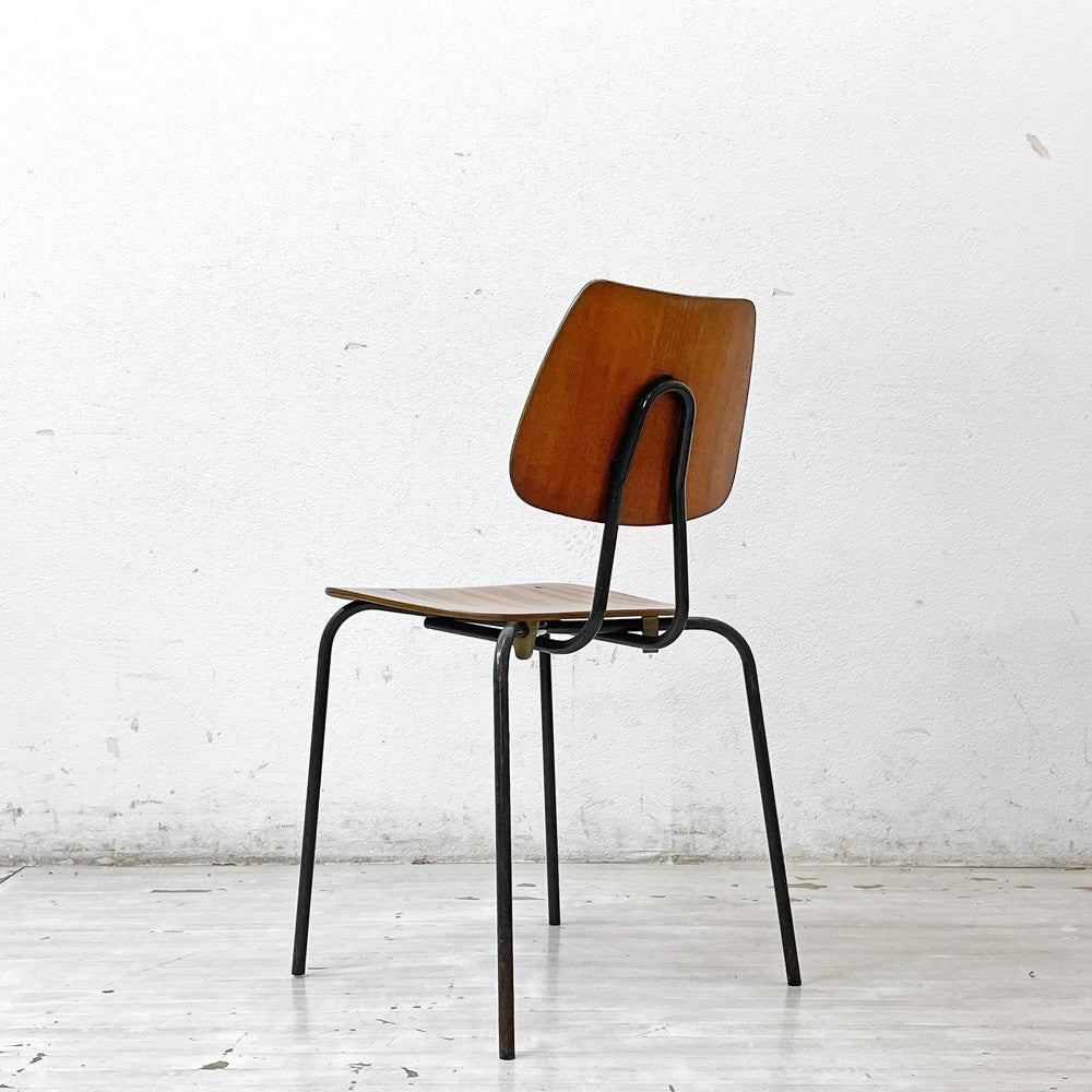 デンマークビンテージ Danish Vintage スクールチェア ダイニングチェア チーク材 プライウッド スチールレッグ 北欧家具 ●