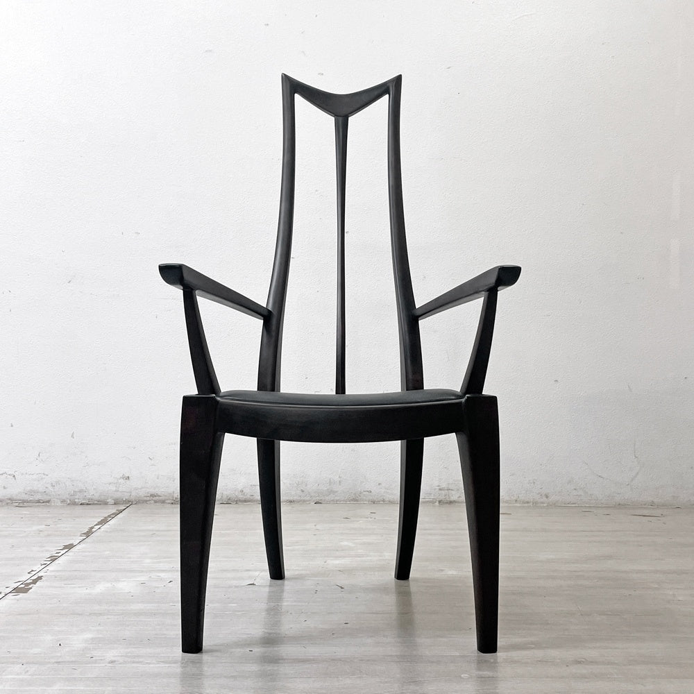 クラフトファニチャー Craft furniture ハイバックチェア ダイニングチェア アーム 無垢材 レザー モダンデザイン ●