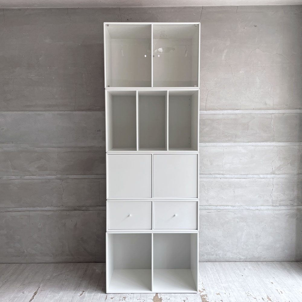 モンタナ MONTANA システムシェルフユニット SYSTEM SHELF UNIT ホワイト 5ユニット キャビネット 木製扉+ガラス扉+ドロワー+シェルフ2種 デンマーク ♪