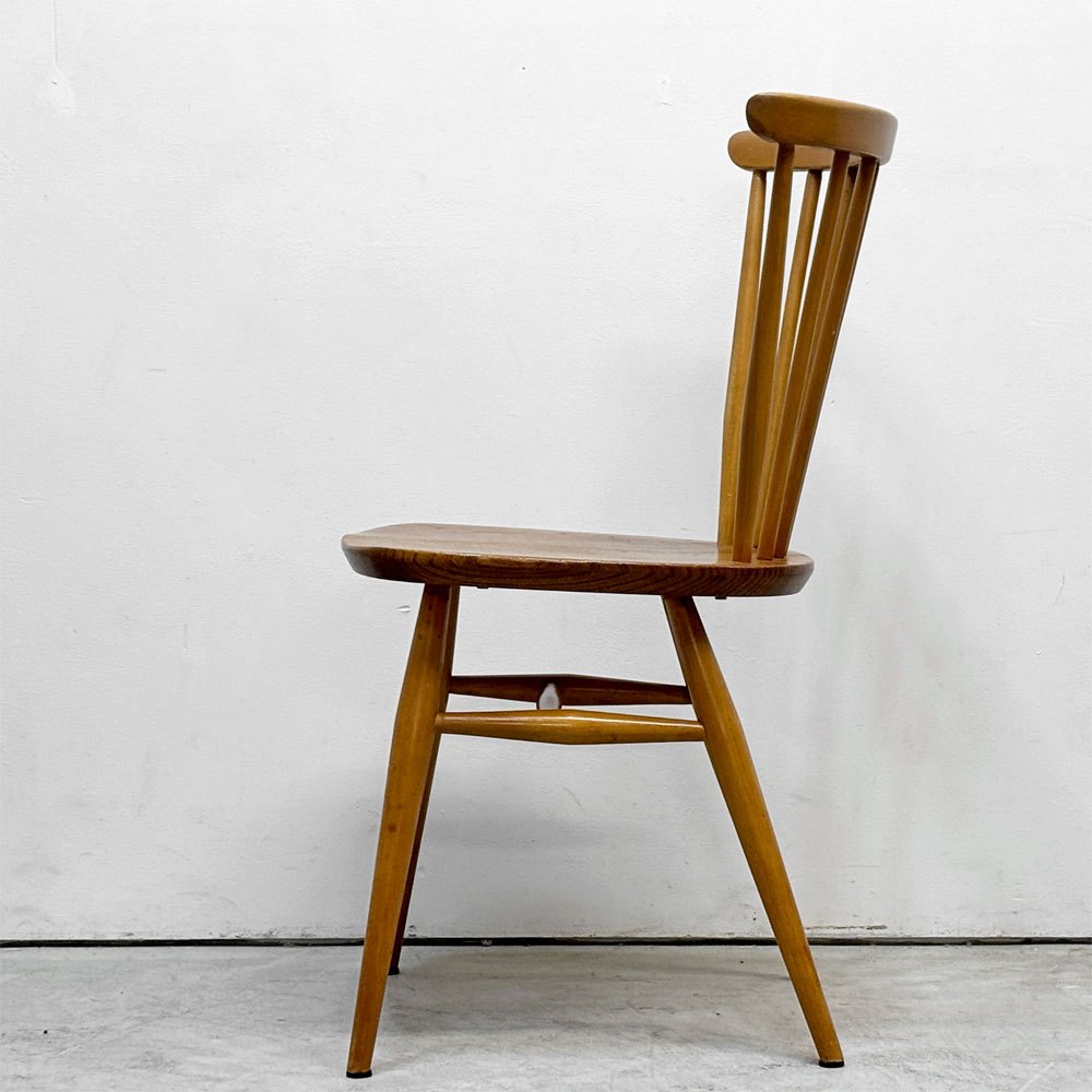 アーコール Ercol ボウバックチェア ファンバックチェア 5本タイプ エルム材 UKビンテージ Vintage 英国 横浜ダニエル製オリジナルクッション付 B ●