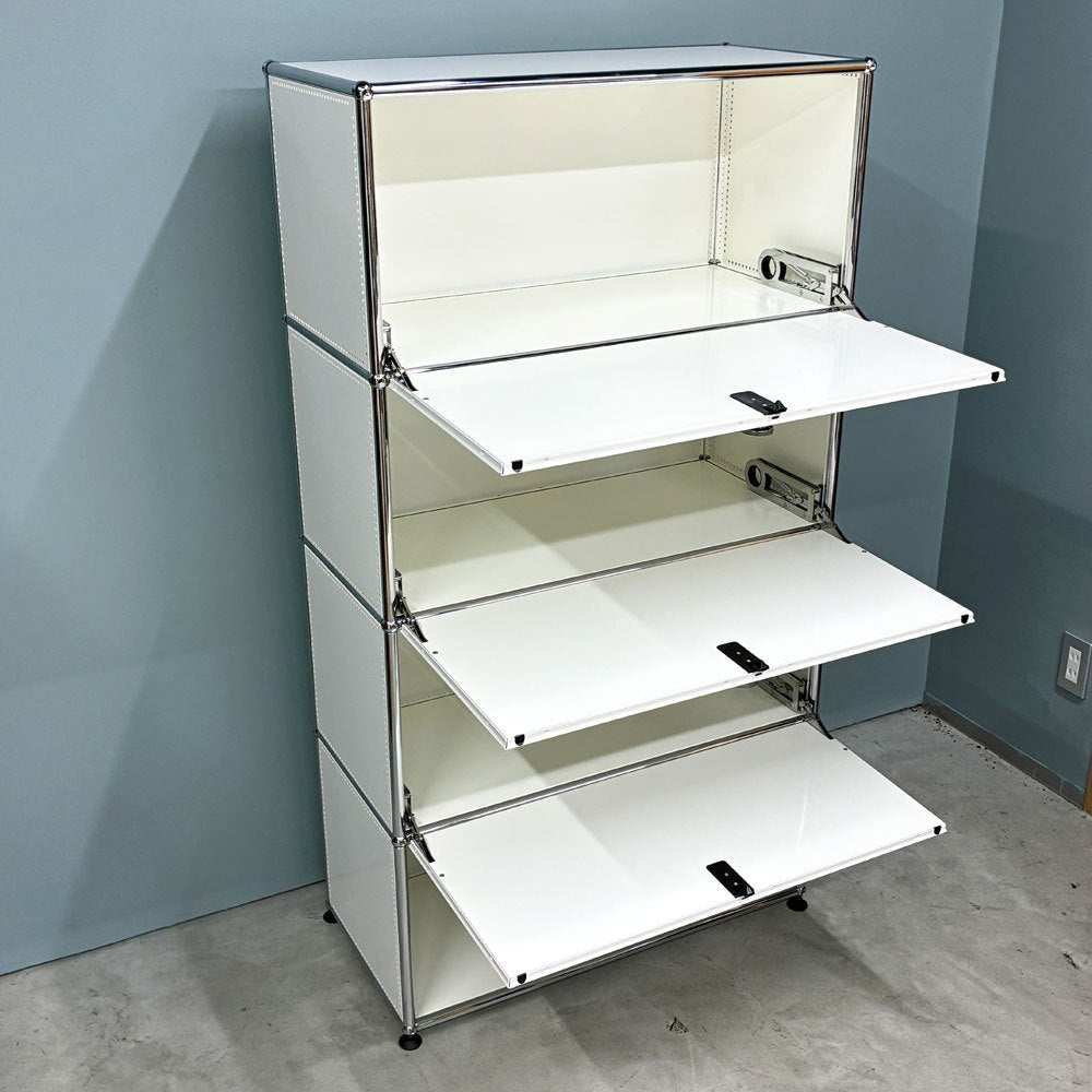 ユーエスエムハラー USMハラー USM Haller キャビネット シェルフ 1列4段 オープン ドロップダウンドア ピュアホワイト スイス モダン 定価￥326,578- ◎