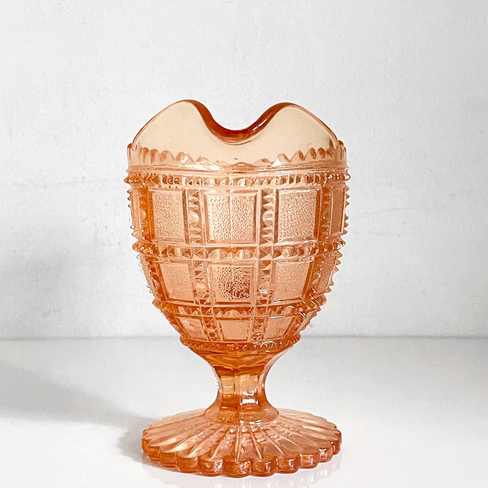 インペリアルグラス Imperial Glass ビーデッドブロック Beaded Block クリーマー ガラス ピンク USビンテージ ■
