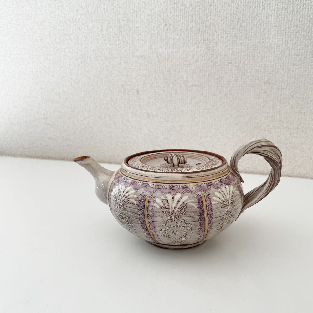 清水焼 森里陶楽 紫彩華紋急須 W17.5cm 伝統工芸 ◎
