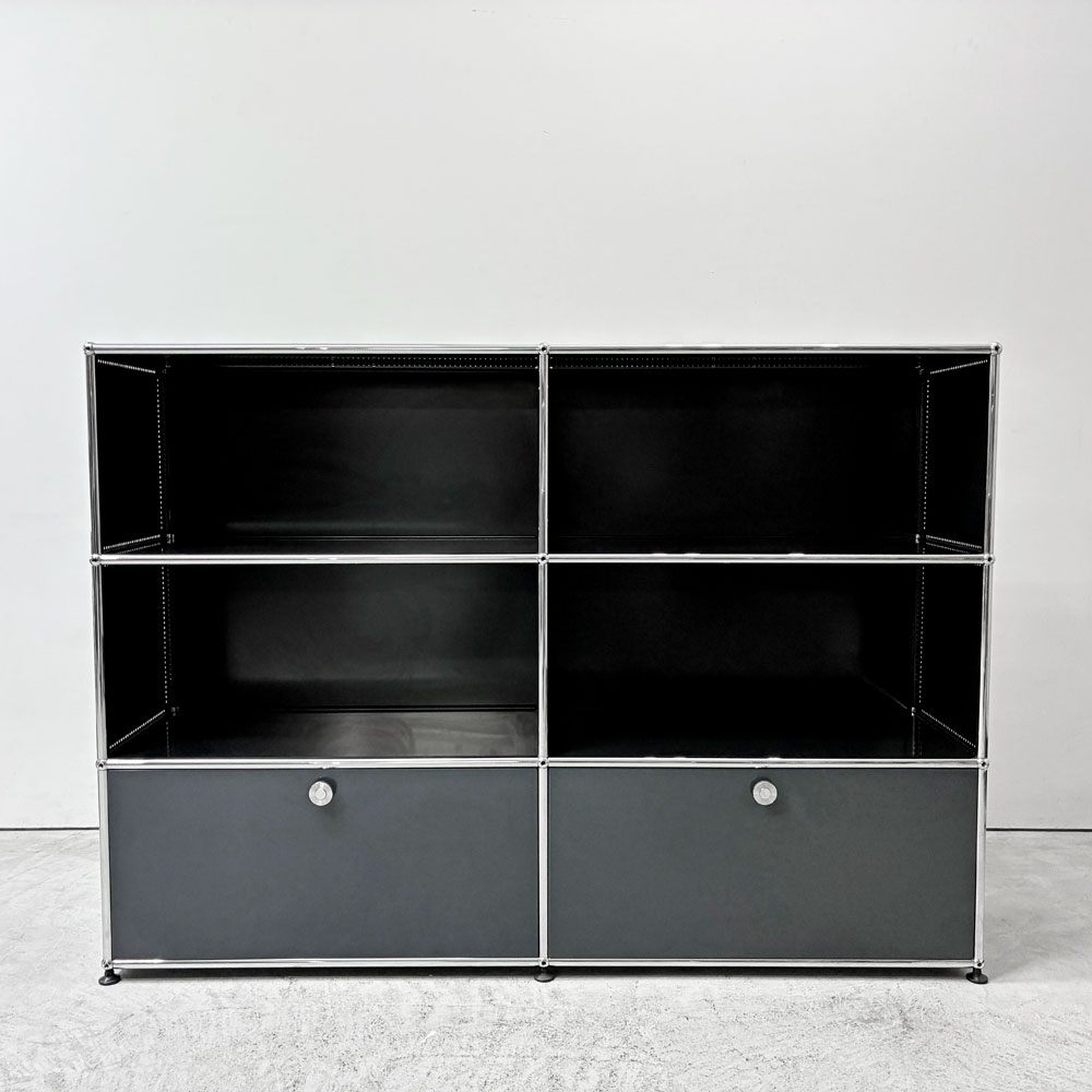 ユーエスエムハラー USM Haller モジュラーファニチャー キャビネット シェルフ  2ハーフドロワー グラファイトブラック & アントラサイト 定価￥427,488- ●