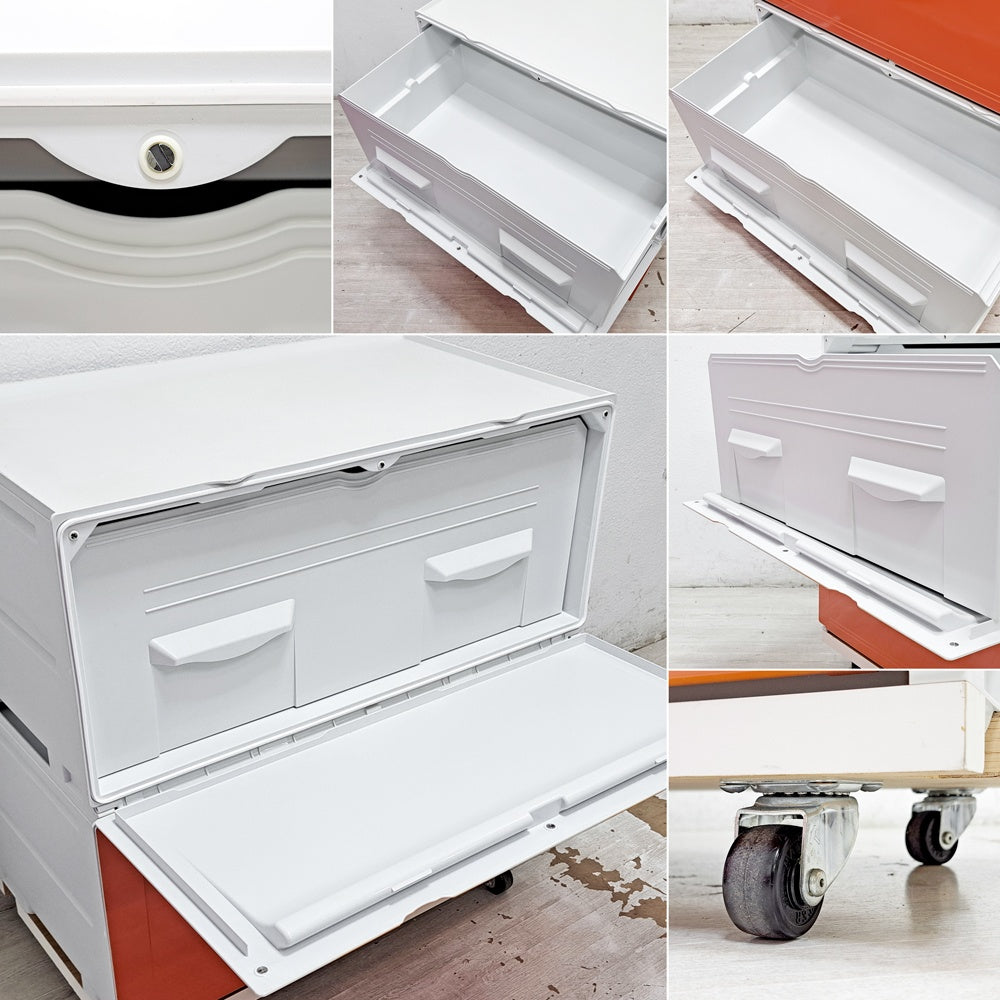 タッパーウェア Tupperware スーパーチェスト ワイド Super chest Wide 引出1段 オレンジ 2段セット 専用カート付 ●