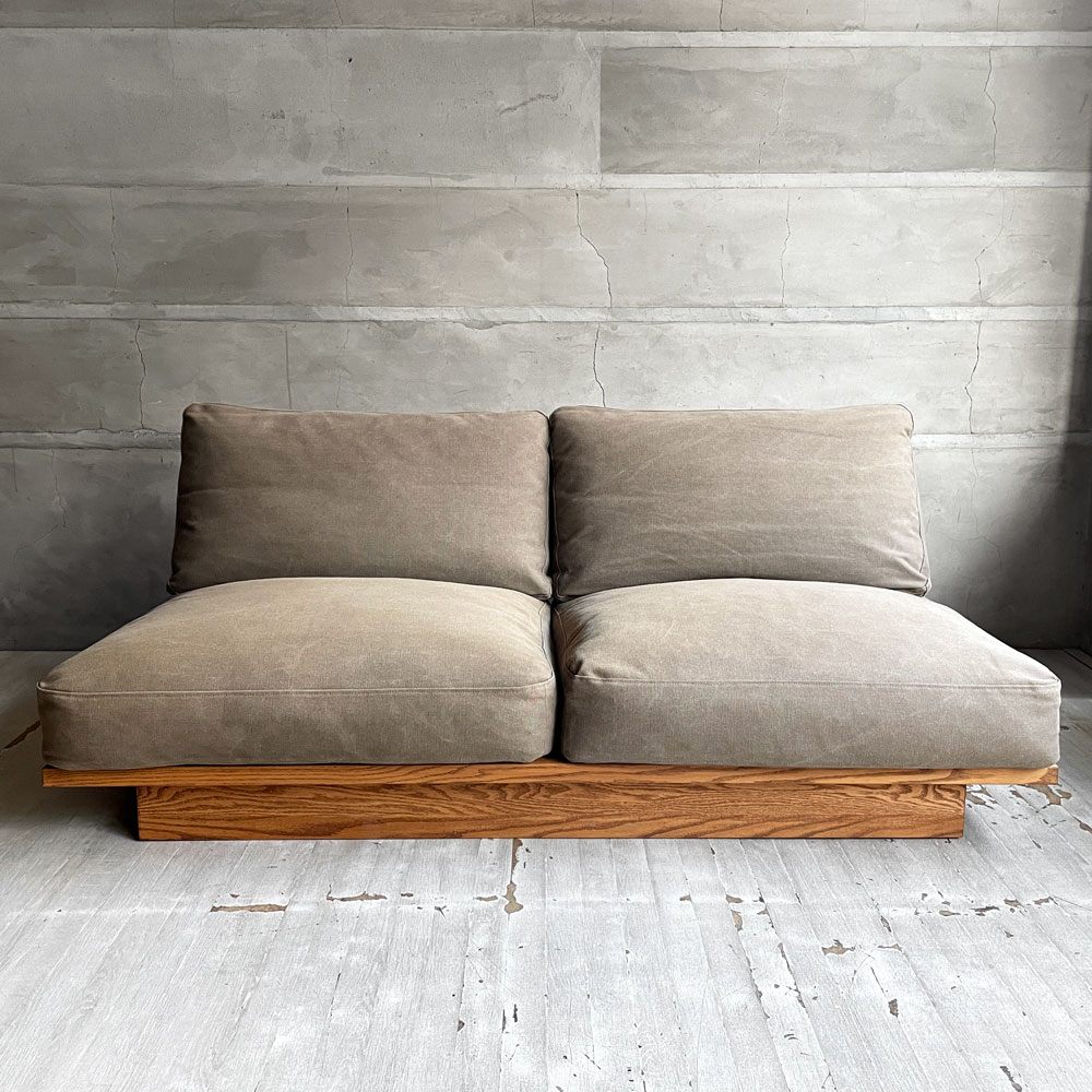 モモナチュラル MOMO Natural クラウドローソファ CLOUD LOW SOFA 2Pソファ 2人掛け オーク材 帆布 ベージュ 参考定価￥154,000- ♪