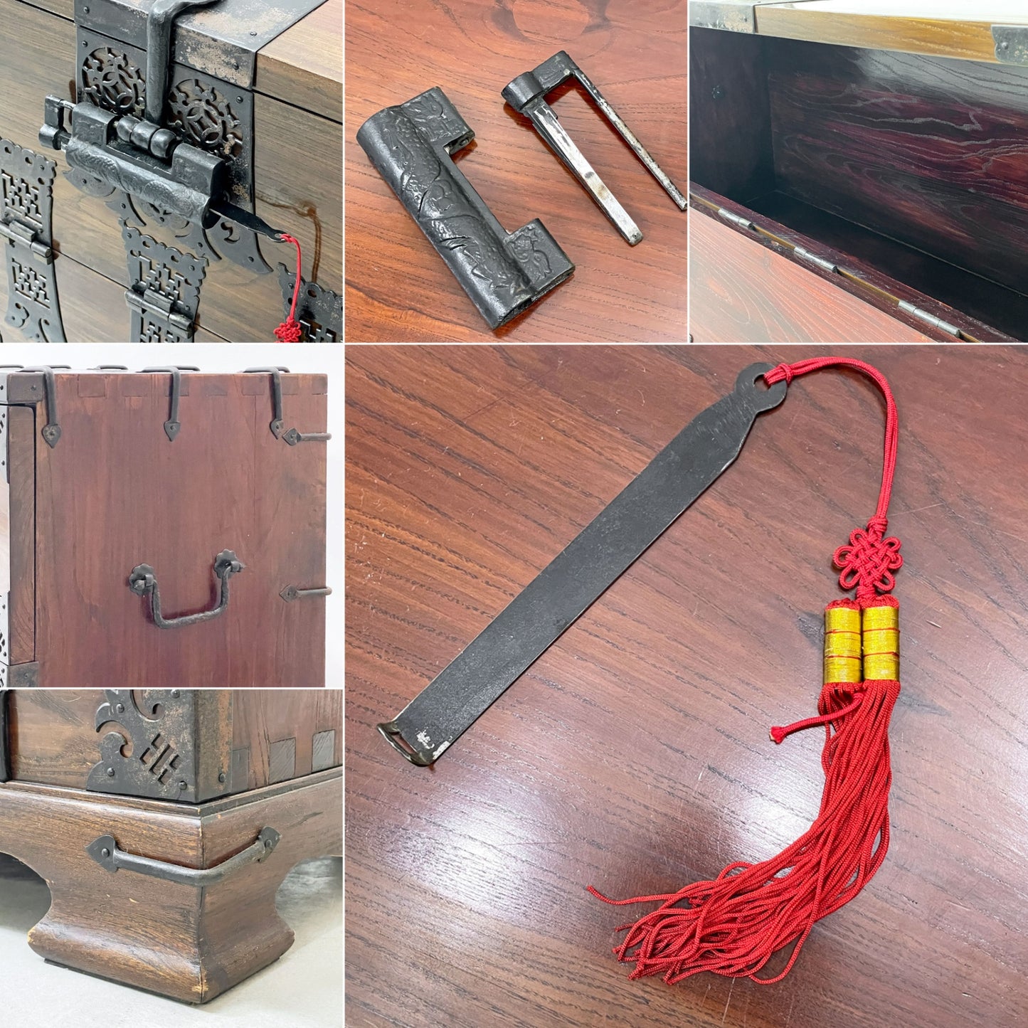 李朝家具 バンダジ 半櫃 古家具 古道具 鉄金具 鍵付き アジアン家具 収納棚 飾棚 民藝 伝統家具 ●