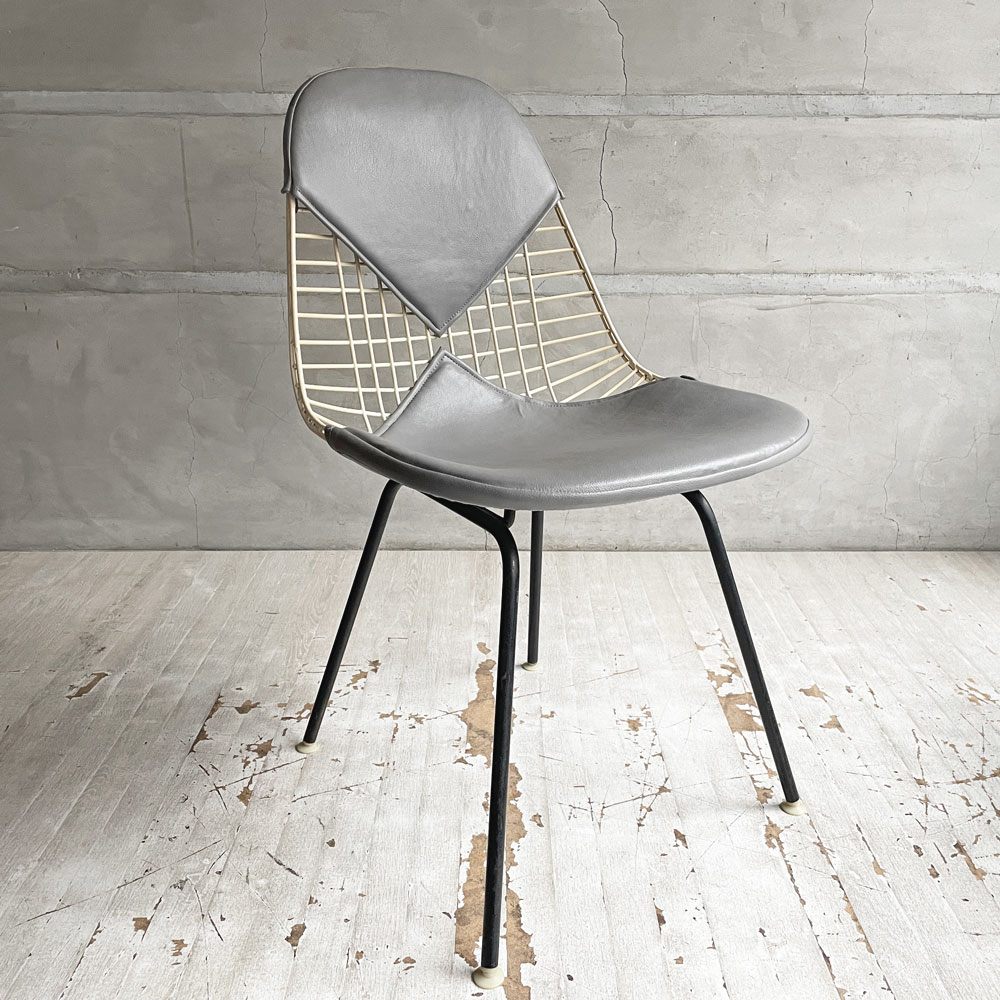 ハーマンミラー Herman Miller ビンテージ ワイヤーチェア Wire Chair DKR2  ホワイトワイヤー Hベース ビキニパッド付 グレー C&R イームズ ミッドセンチュリー ♪