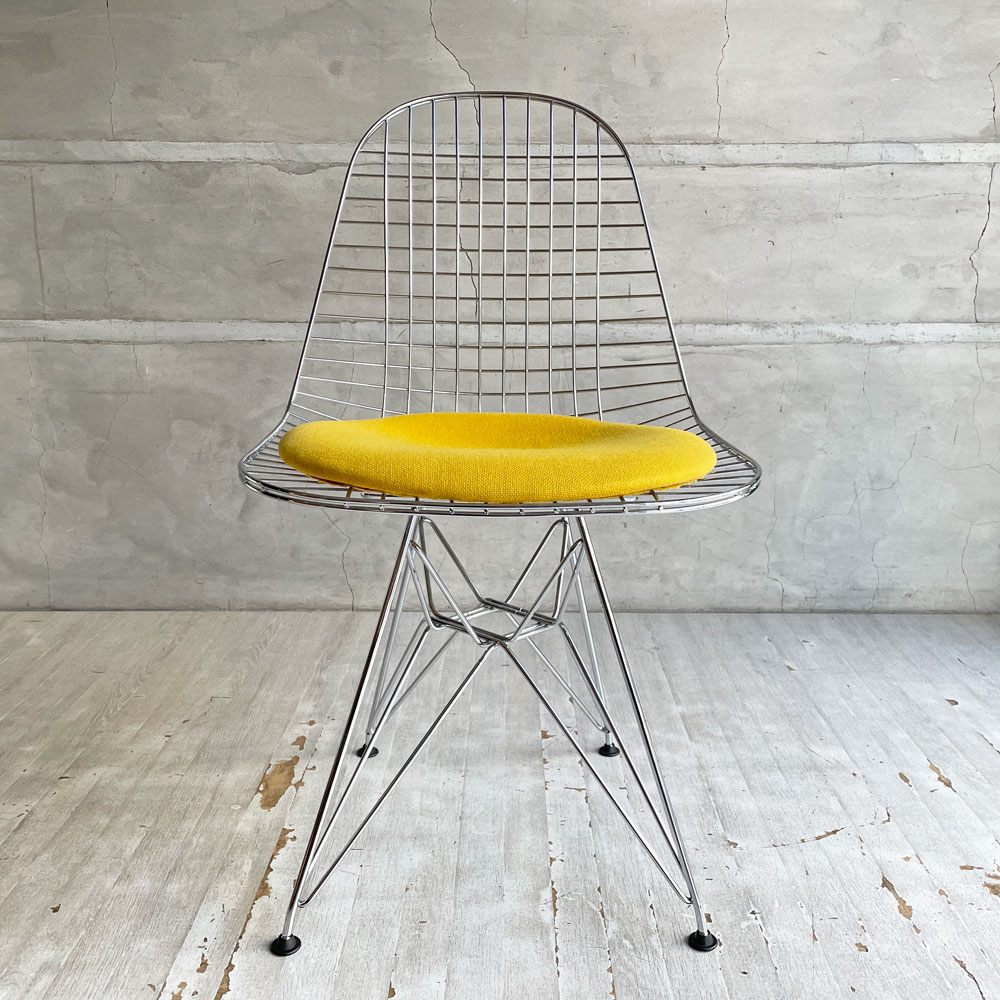 ヴィトラ vitra ワイヤーチェア Eames Wire Chair DKR5 エッフェルベース シートパッド付 イエローカラー C&R イームズ ミッドセンチュリー ♪