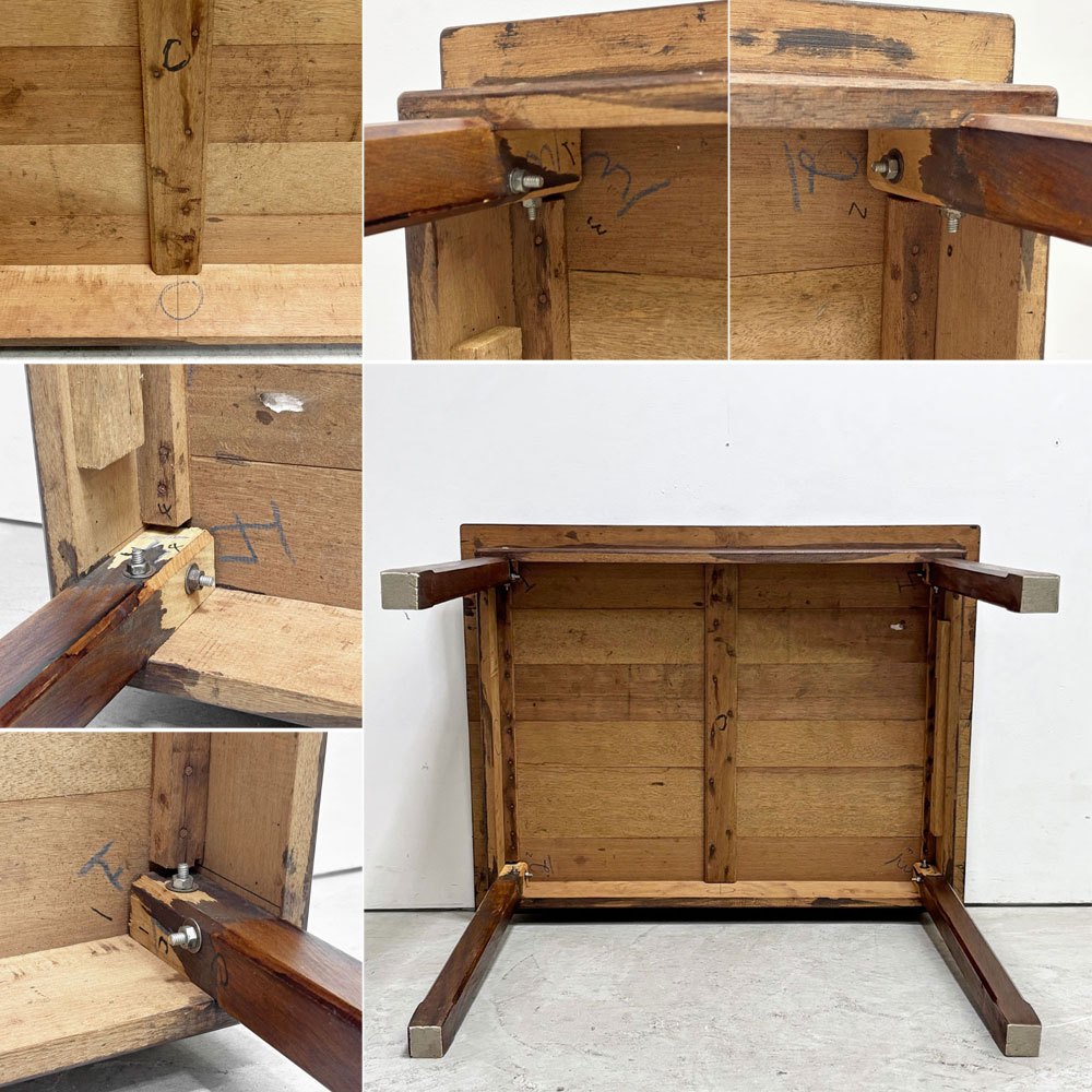 ビンテージ Vintage テーブル ワークテーブル デスク 作業台 木製 オーク材 ブラウン W90×D70 シャビー 木味 古家具 ●