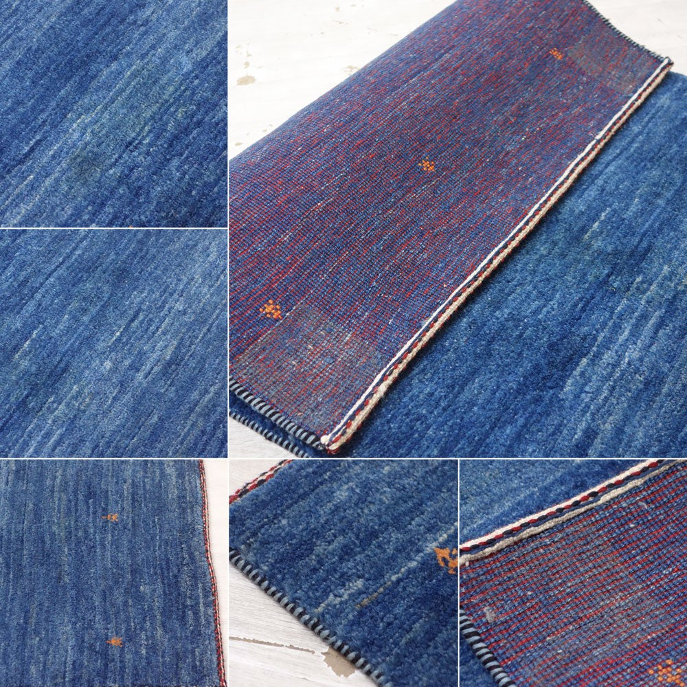 イラン 手織り ギャッベ gabbeh 絨毯 ラグ カーペット ブルー 120×76cm 鹿モチーフ ●