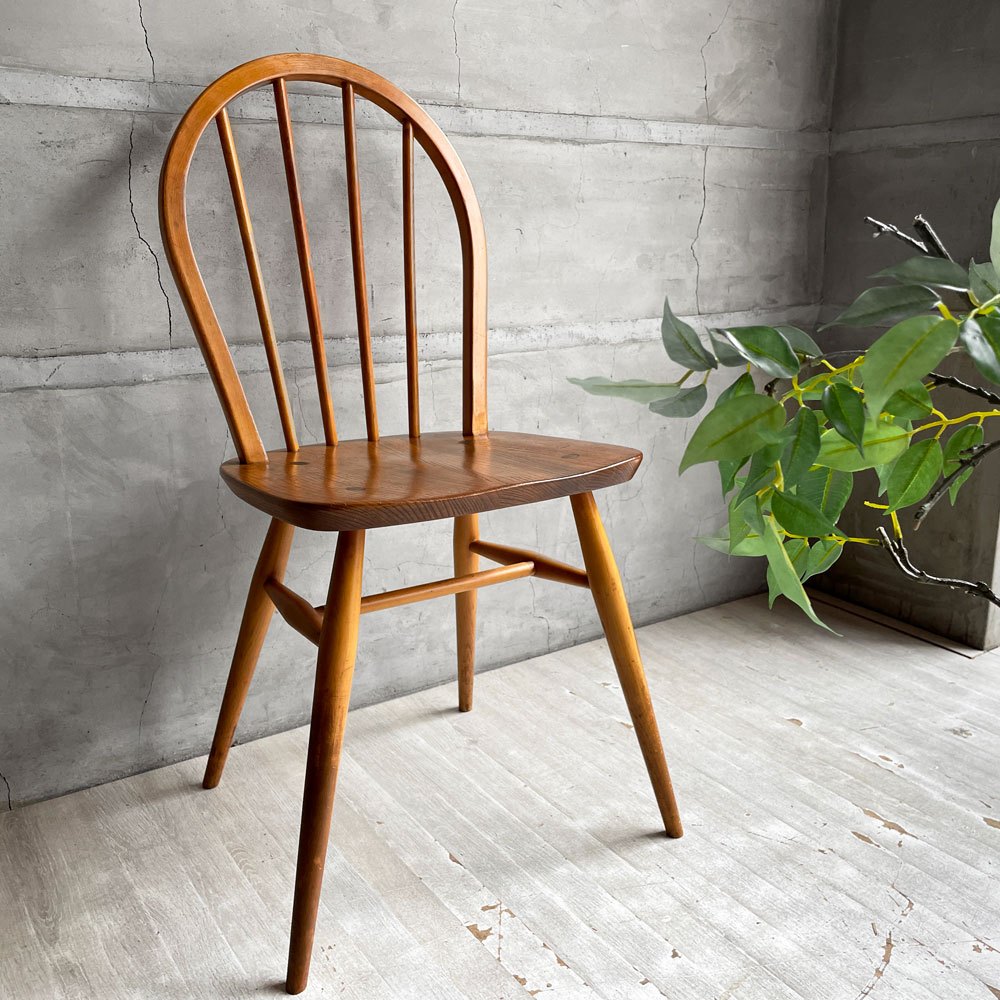 アーコール Ercol フープバックチェア ダイニングチェア スポークバック エルム材 UKビンテージ 英国家具 ♪