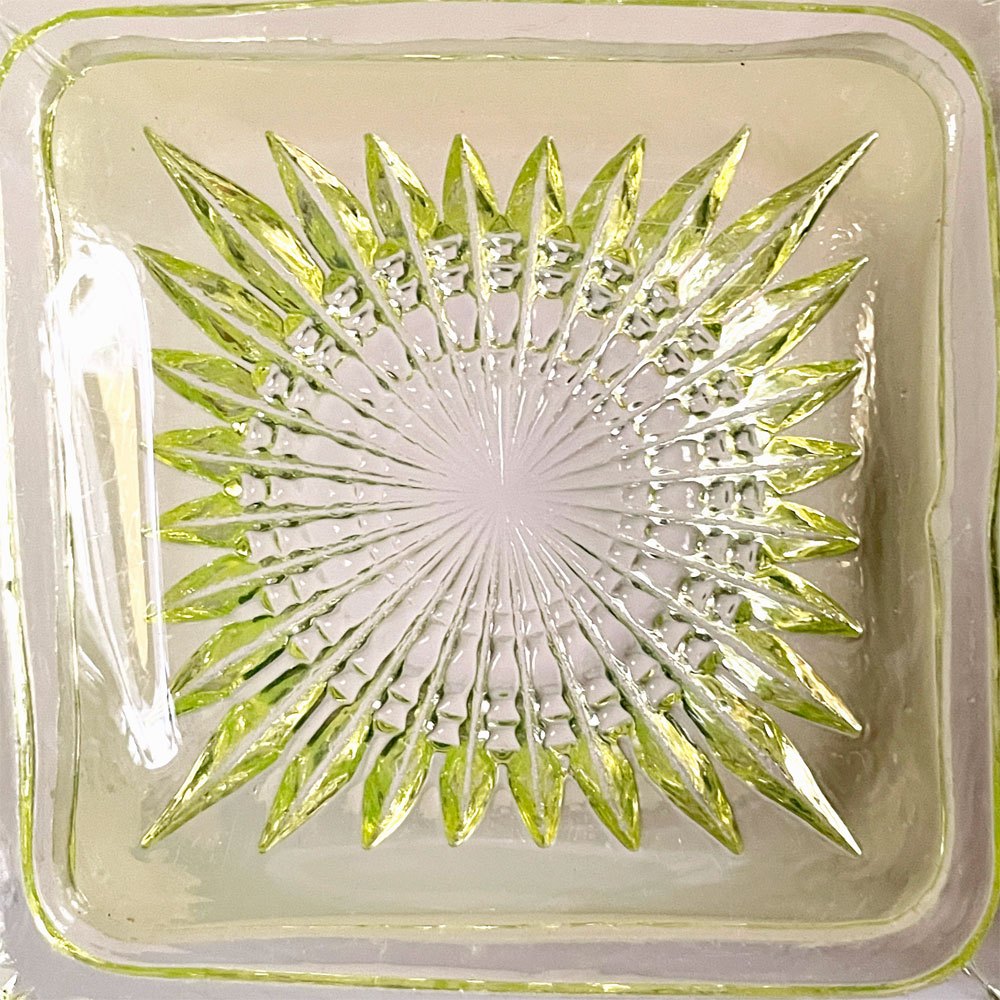 インペリアルグラス Imperial Glass ビーデッドブロック Beaded Block スクエアプレート ガラス イエロー W19.5cm USビンテージ B ■