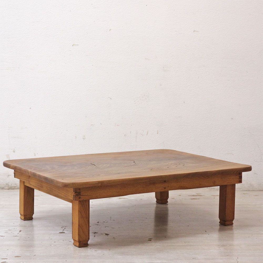ジャパンビンテージ Japan Vintage ちゃぶ台 卓袱台 無垢一枚板 座卓 折りたたみ 古家具 ●